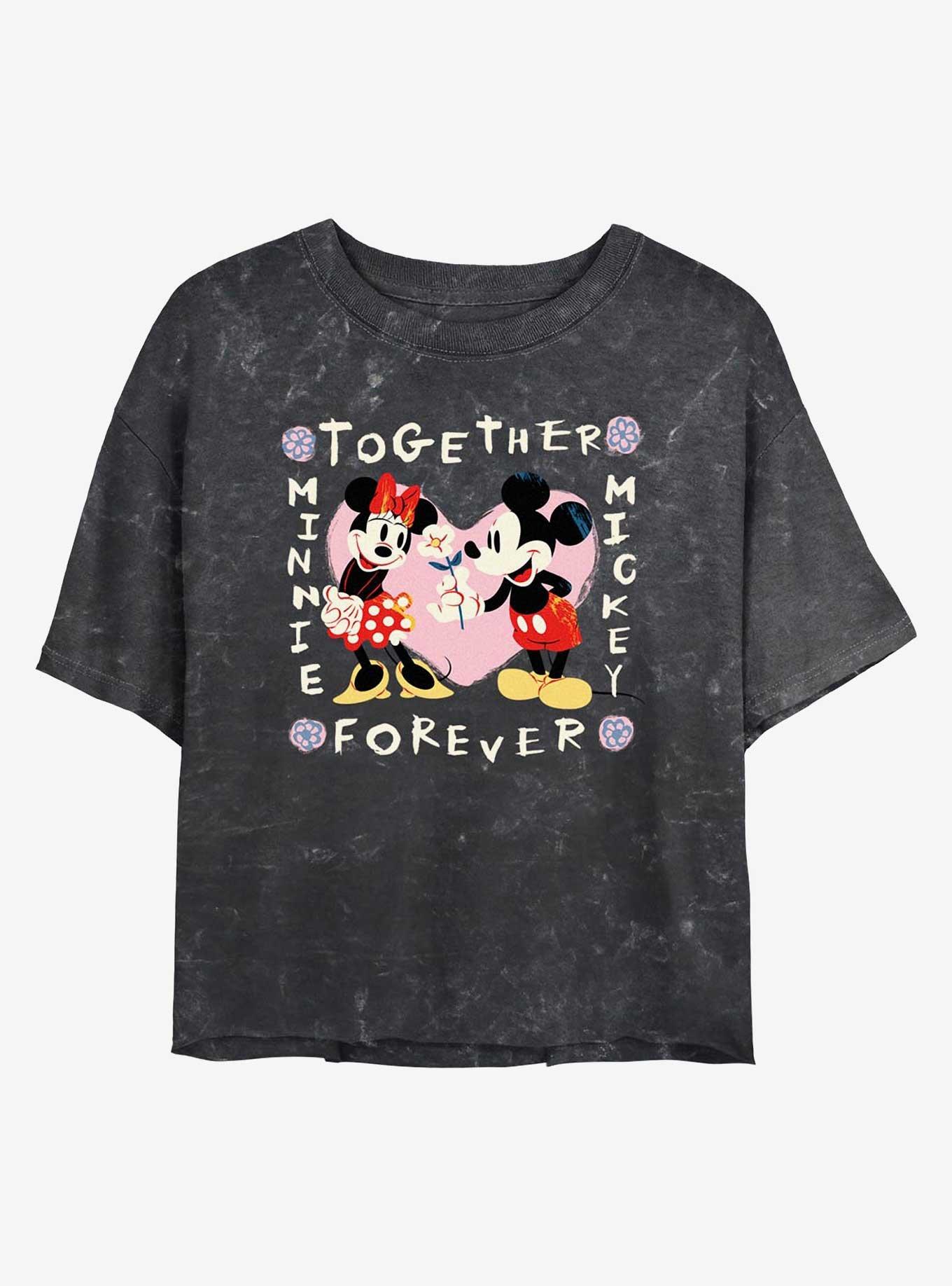 Disney Mickey Mouse & Minnie Mouse Together Forever Girls Mineral Wash Crop T-Shirt, , hi-res