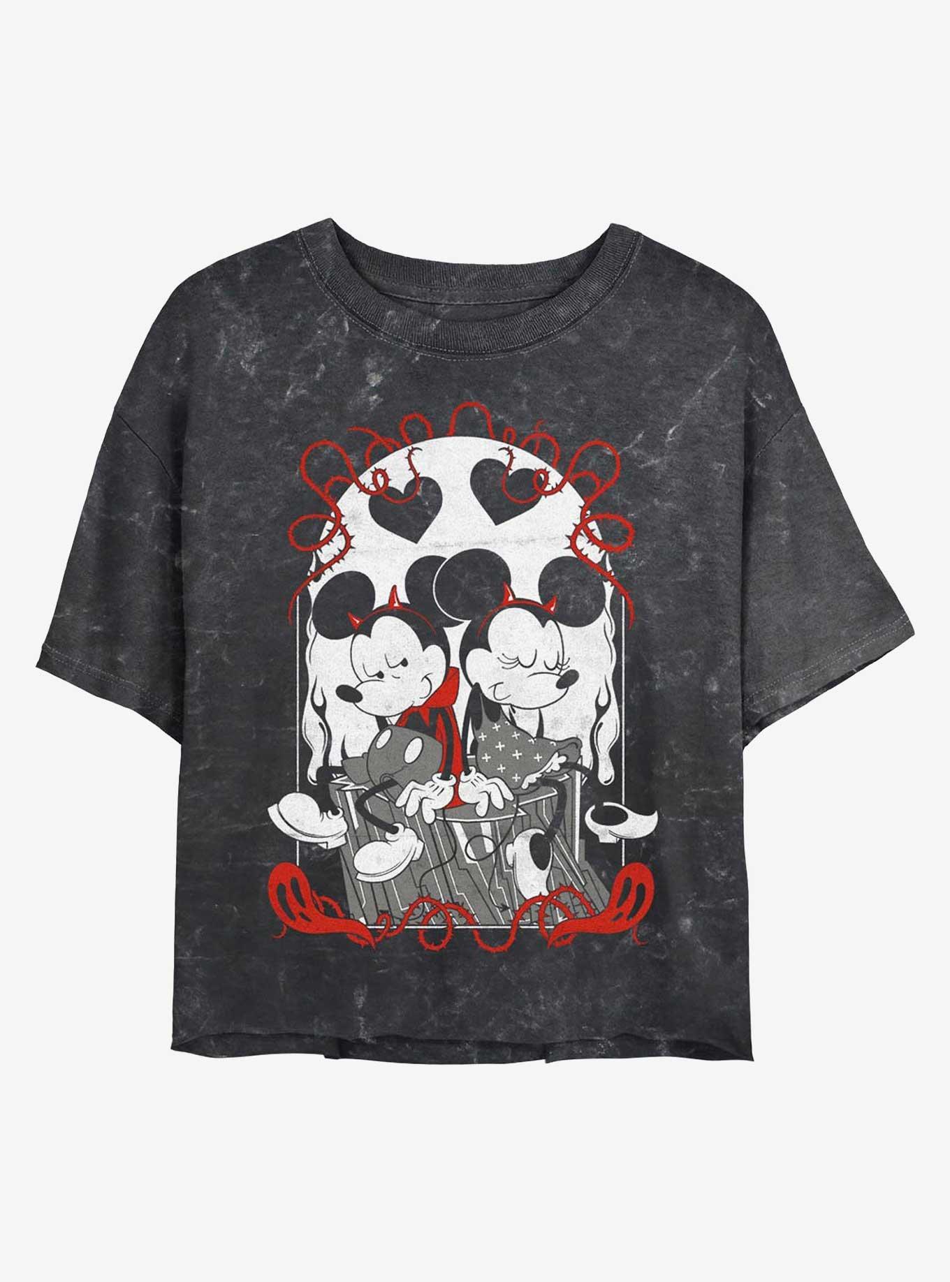 Disney Mickey Mouse & Minnie Mouse Goth Tarot Girls Mineral Wash Crop T-Shirt, , hi-res