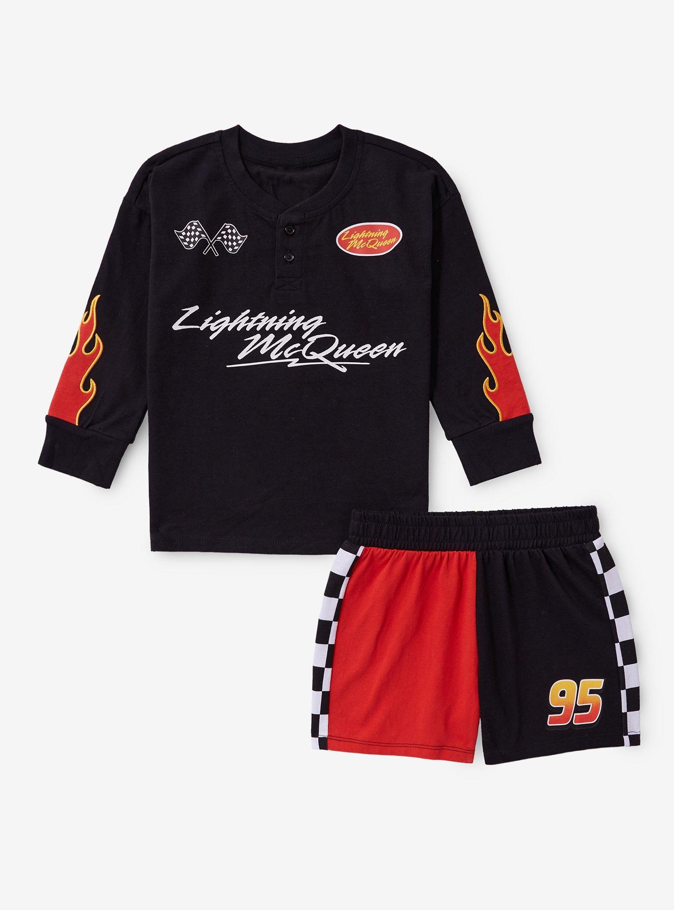 Disney Pixar Cars Lightning McQueen Flame Toddler Long Sleeve T-Shirt & Shorts Set - BoxLunch Exclusive, , hi-res