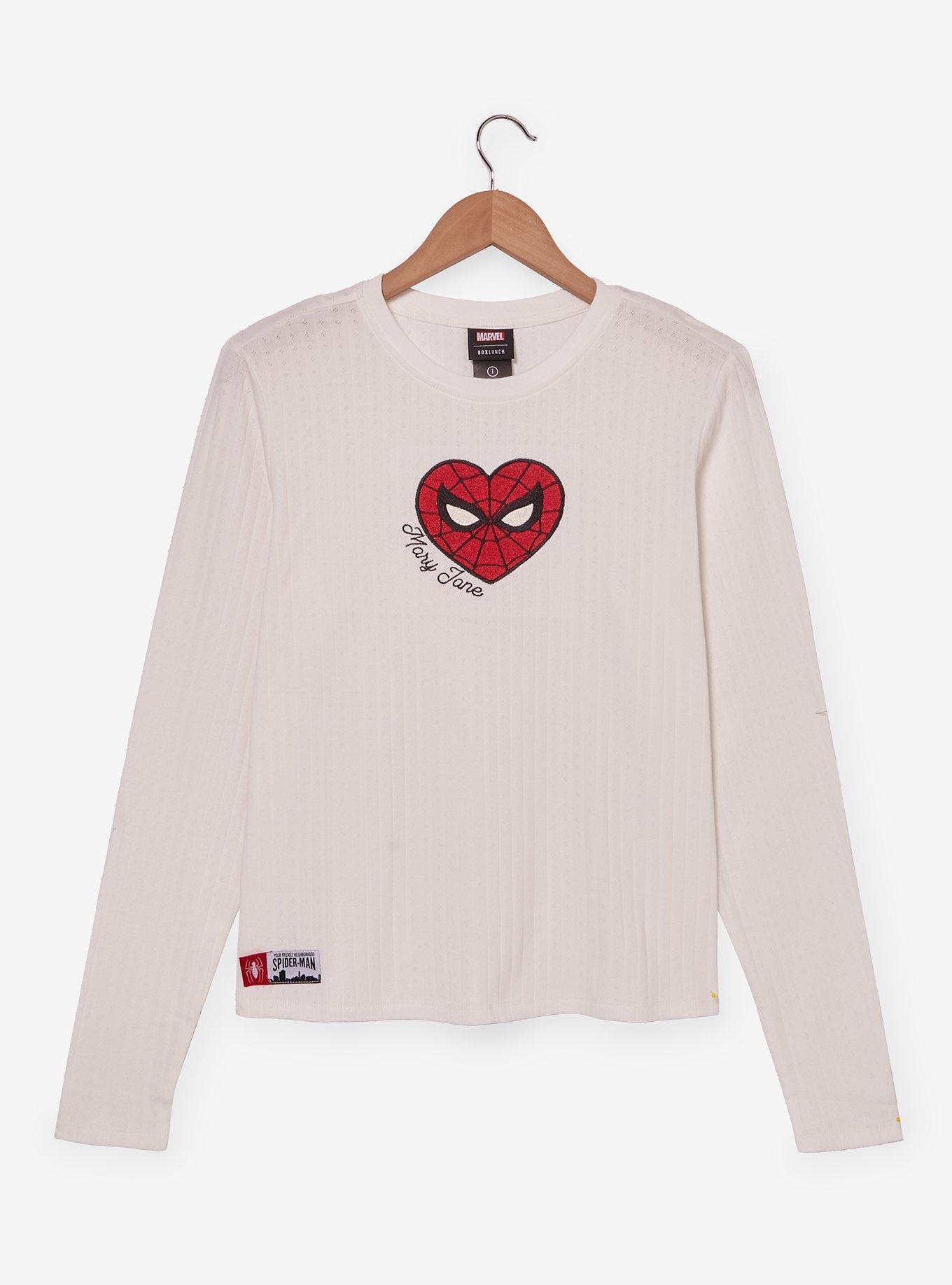 Marvel Spider-Man Heart Pointelle Women's Plus Size Long Sleeve T-Shirt - BoxLunch Exclusive, , hi-res