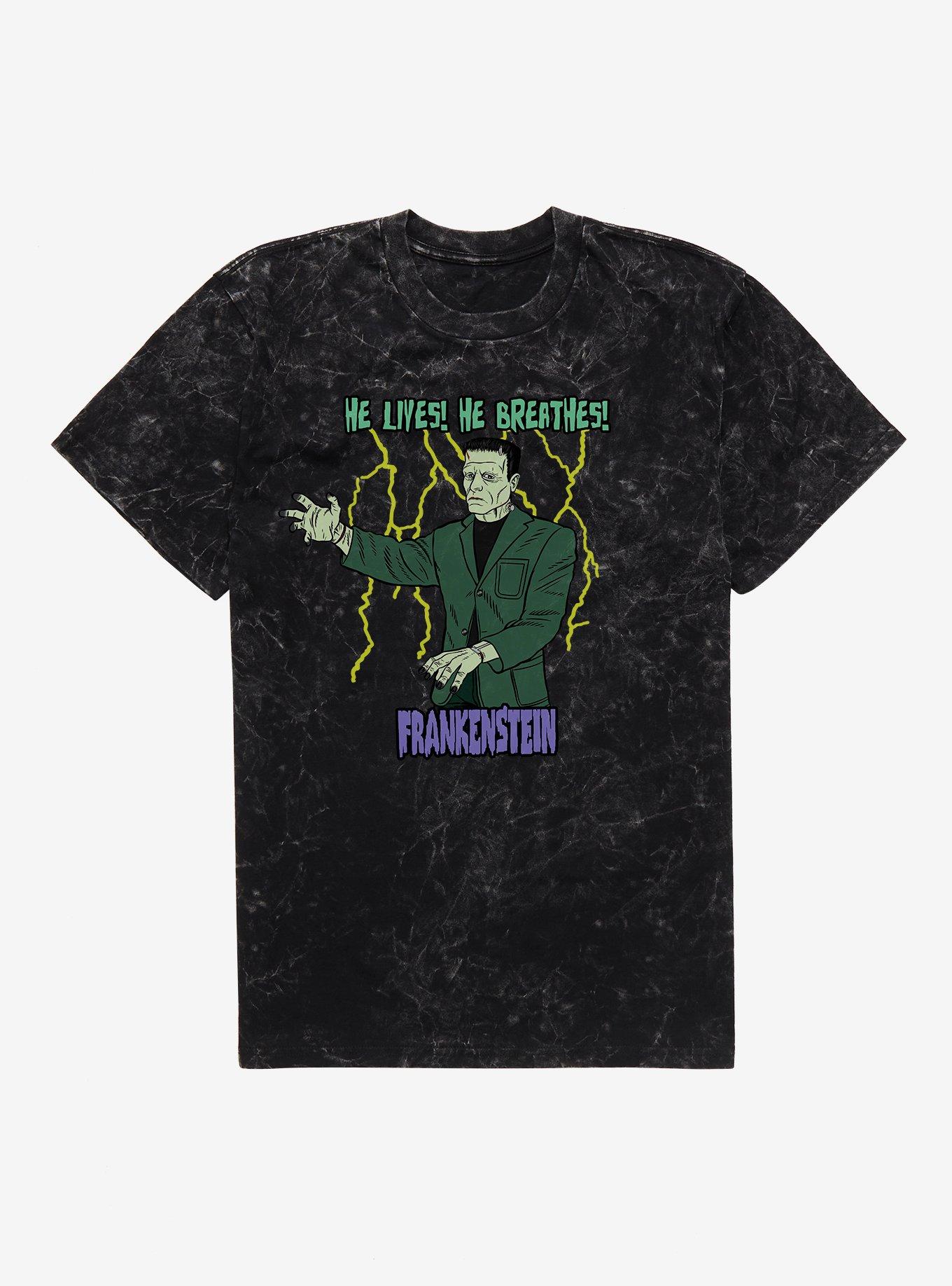 Universal Monsters Frankenstein He Lives He Breathes Mineral Wash T-Shirt, , hi-res