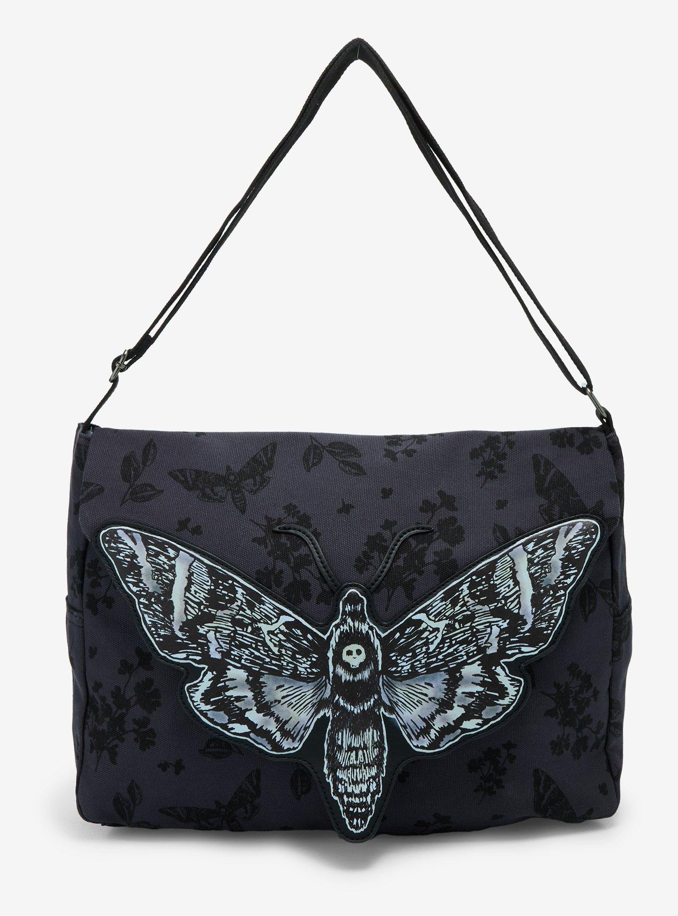 Death Moth Dark Floral Messenger Bag, , hi-res