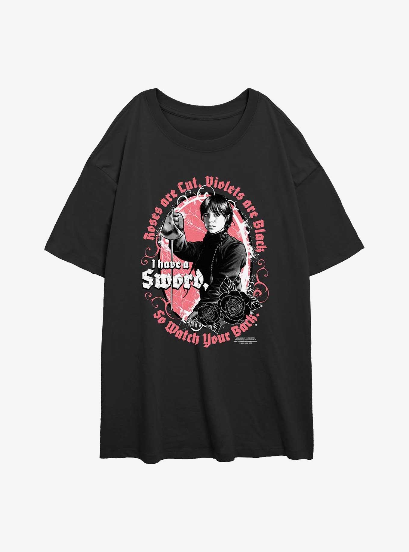 Wednesday Roses Are Cut Girls Oversized T-Shirt, BLACK, hi-res