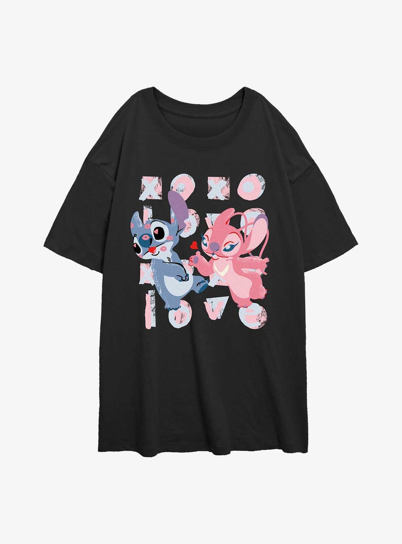 Disney Lilo & Stitch With Angel Xoxo Girls Oversized T-Shirt, BLACK, hi-res