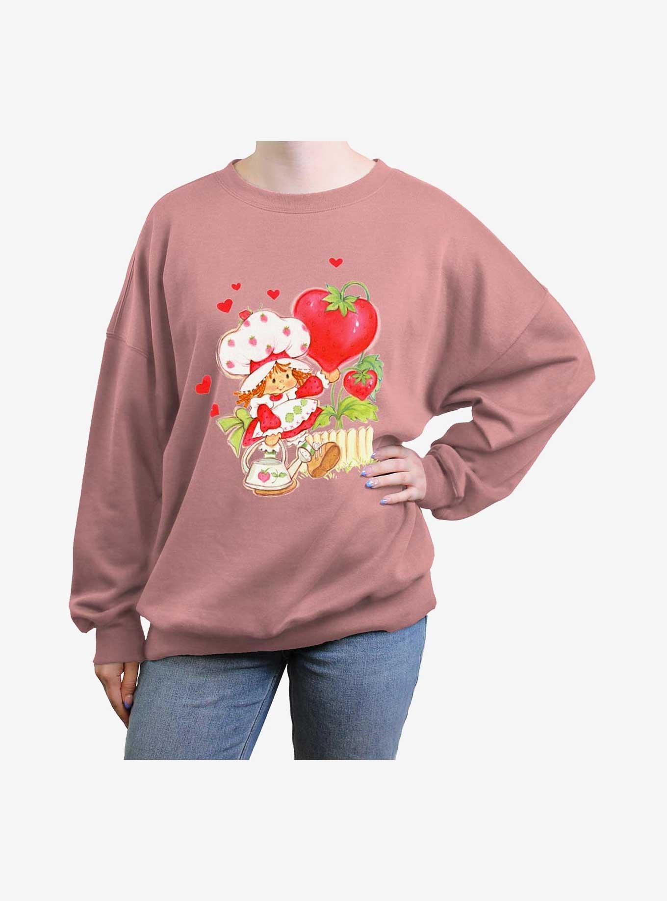 Strawberry Shortcake Strawberries And Hearts Girls Oversized Sweatshirt, DESERTPNK, hi-res