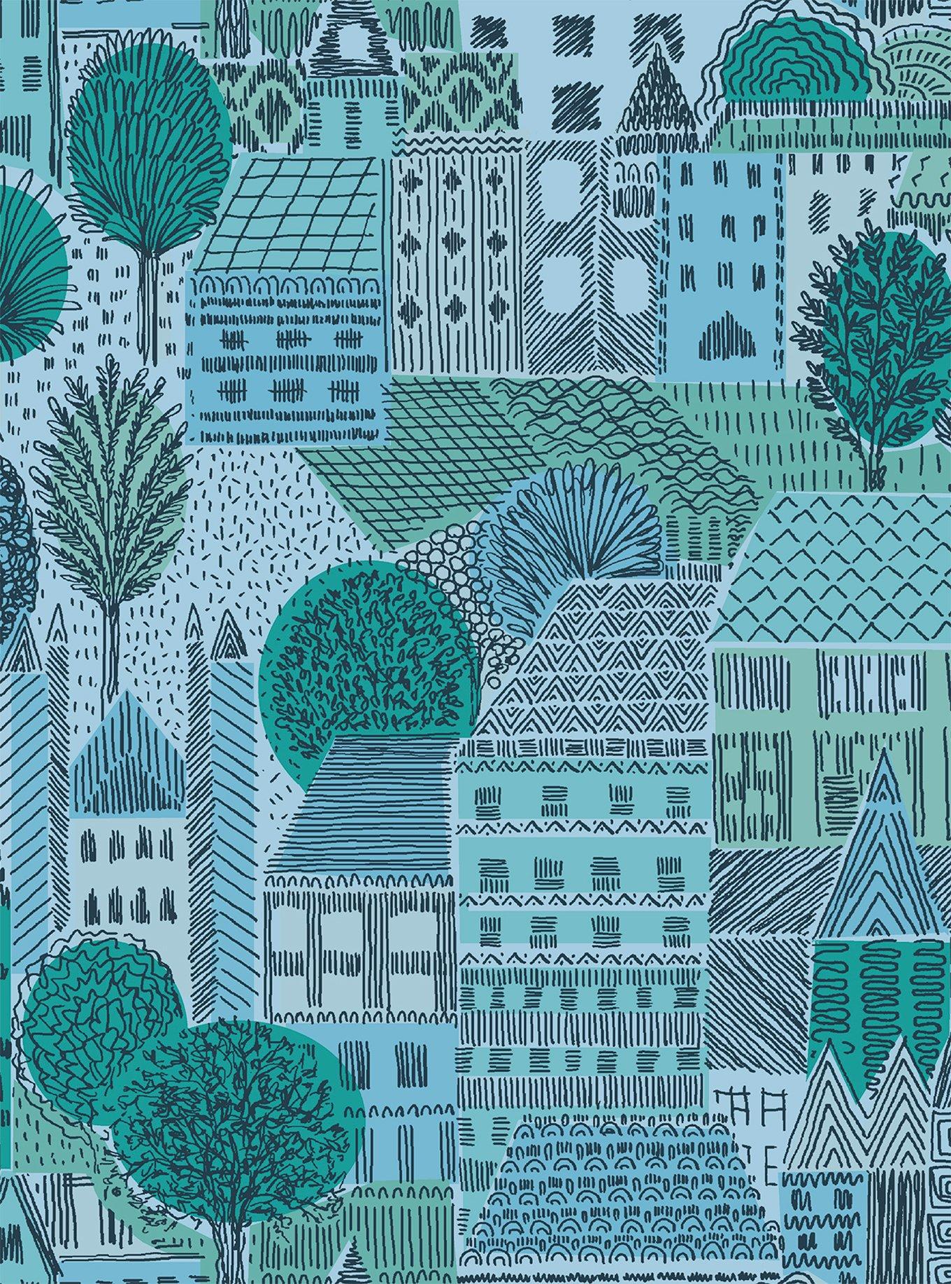 Charming Village Blue Peel & Stick Wallpaper, , hi-res