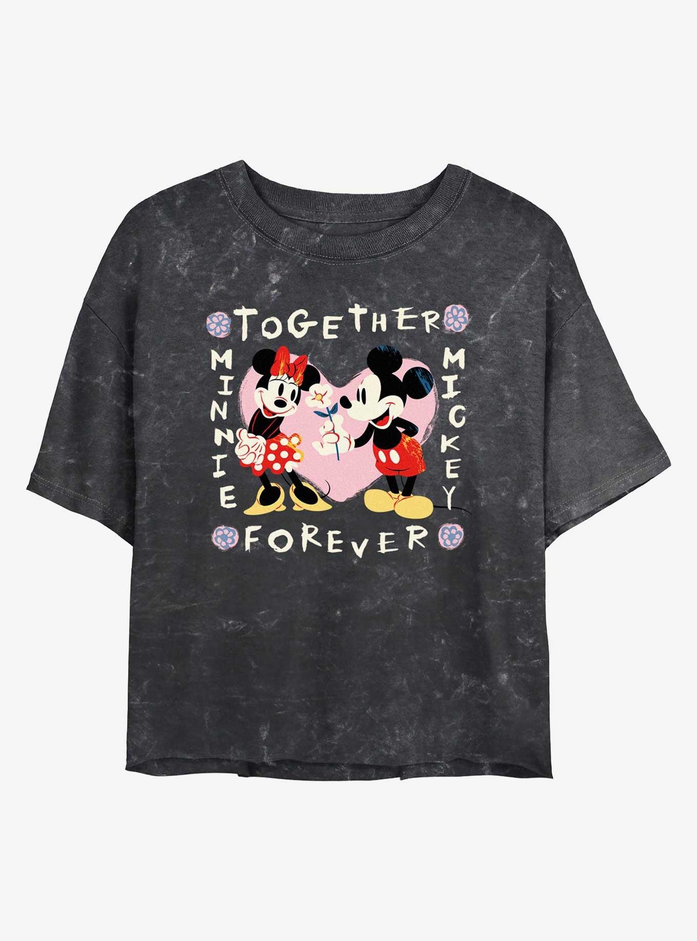 Disney Mickey Mouse and Minnie Mouse Together Forever Mineral Wash Womens Crop T-Shirt, , hi-res