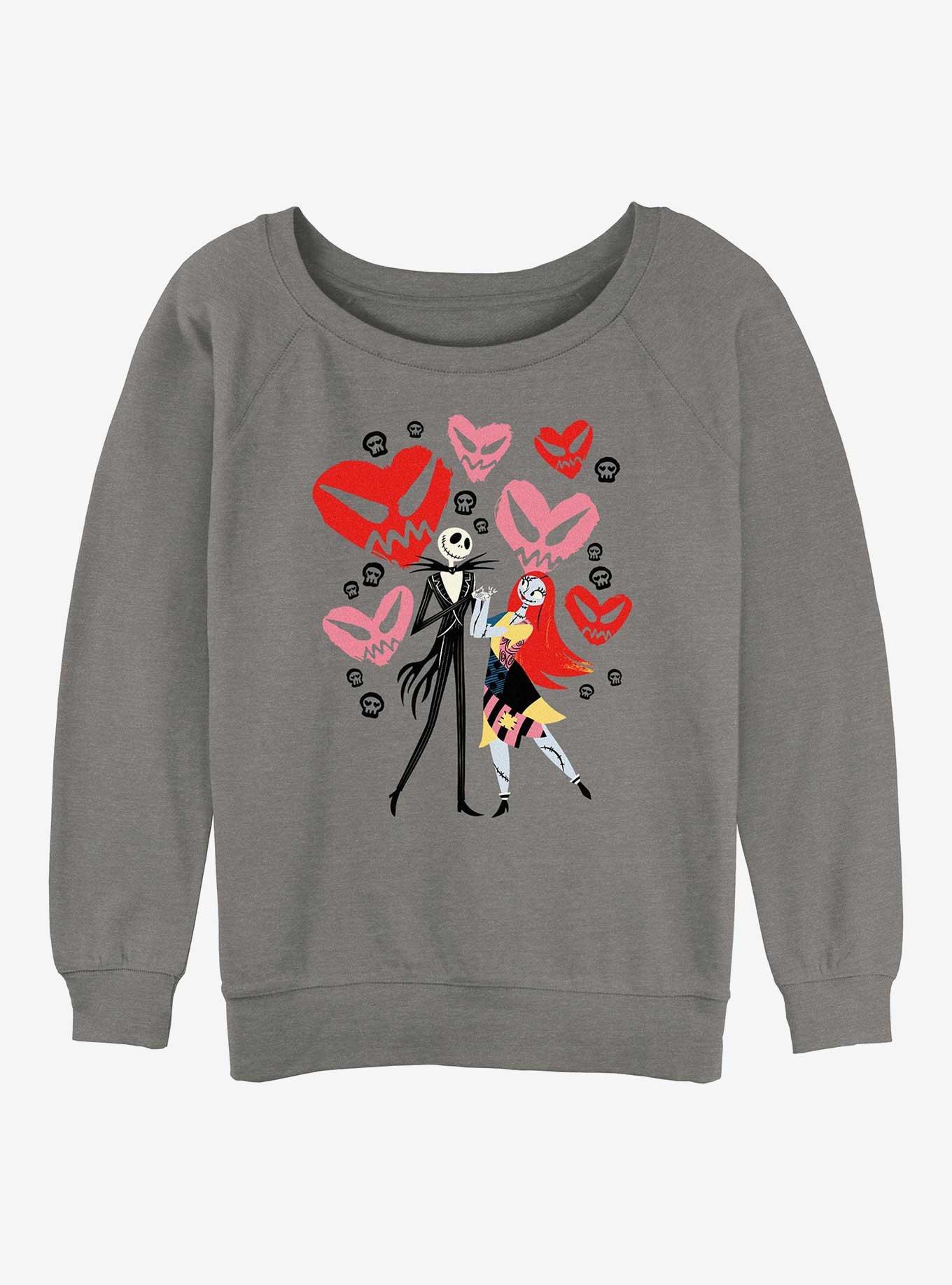 Disney The Nightmare Before Christmas Jack and Sally Doodle Hearts Womens Slouchy Sweatshirt, , hi-res