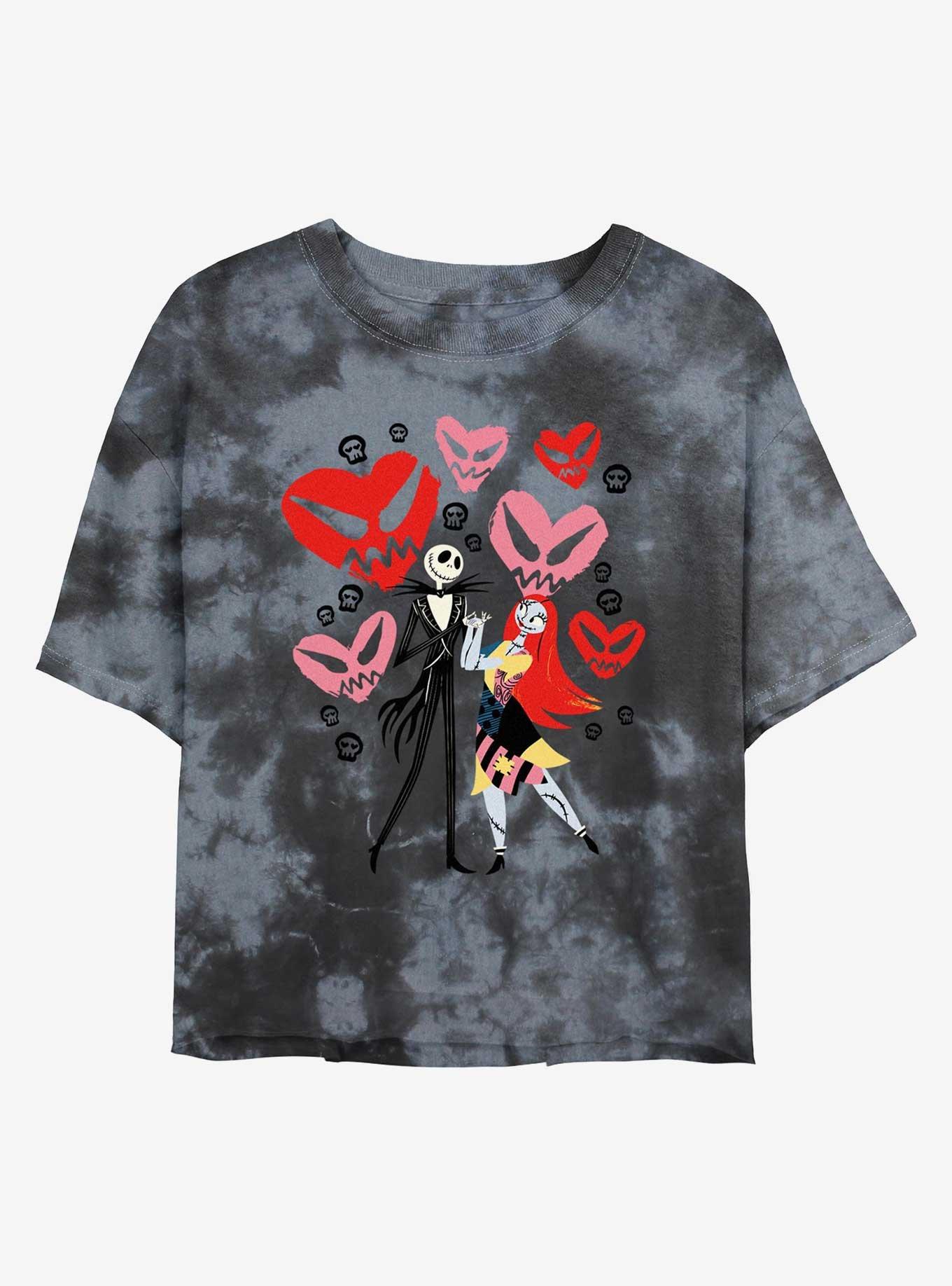 Disney The Nightmare Before Christmas Jack and Sally Doodle Hearts Tie Dye Crop Womens T-Shirt, , hi-res