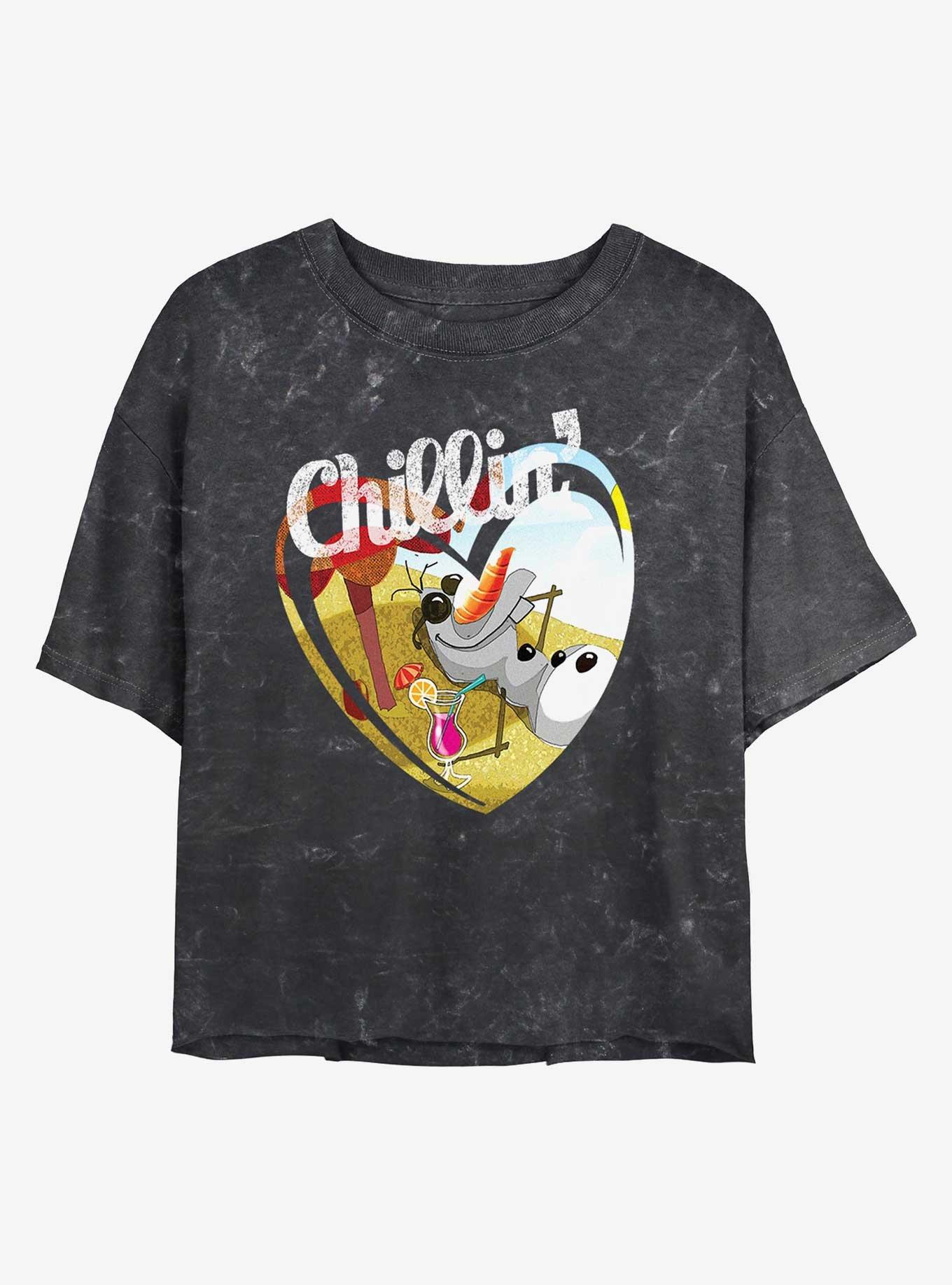 Disney Frozen Chillin Olaf Heart Mineral Wash Womens Crop T-Shirt, , hi-res