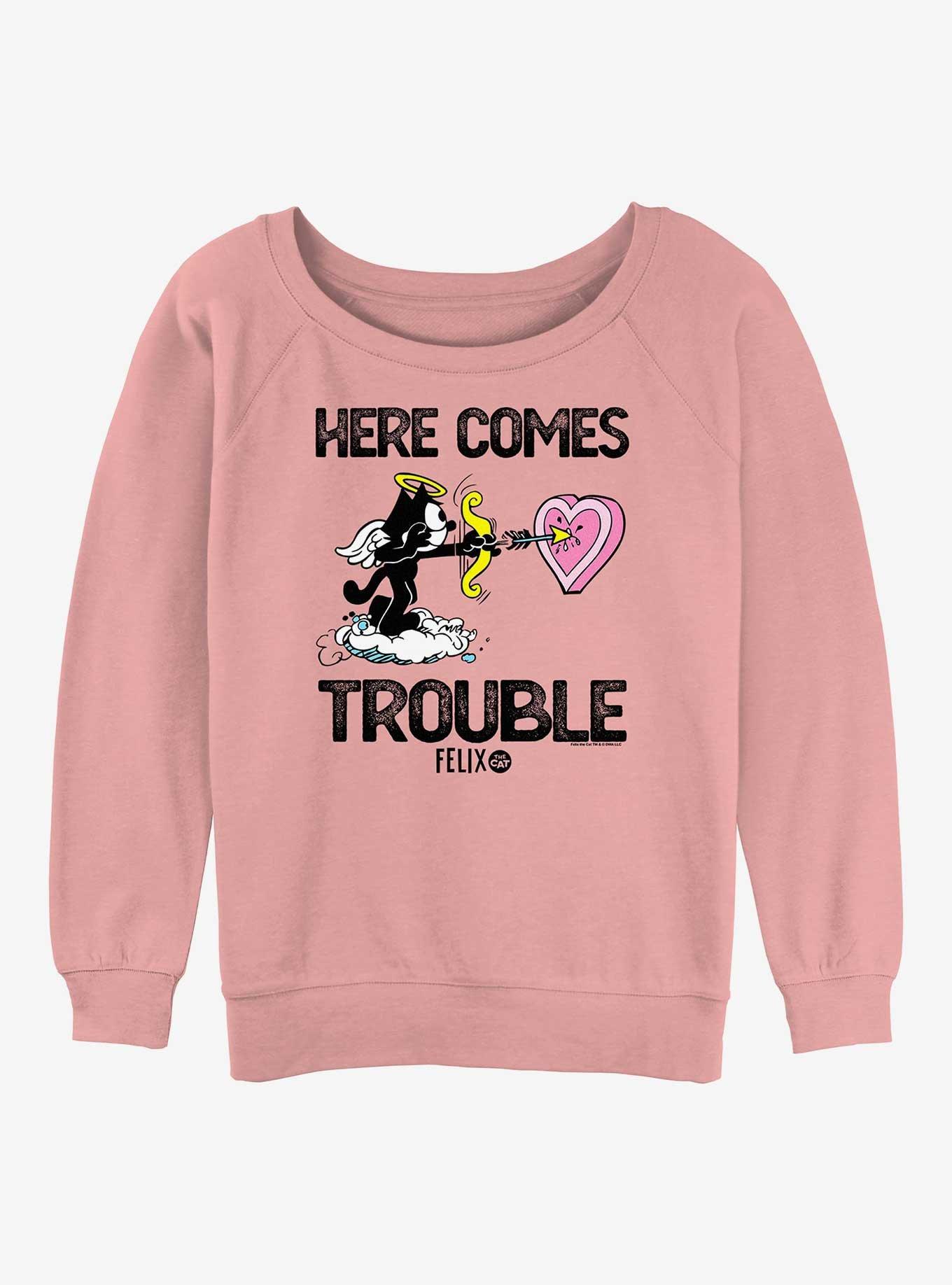 Felix The Cat Here Comes Trouble Womens Slouchy Sweatshirt, , hi-res