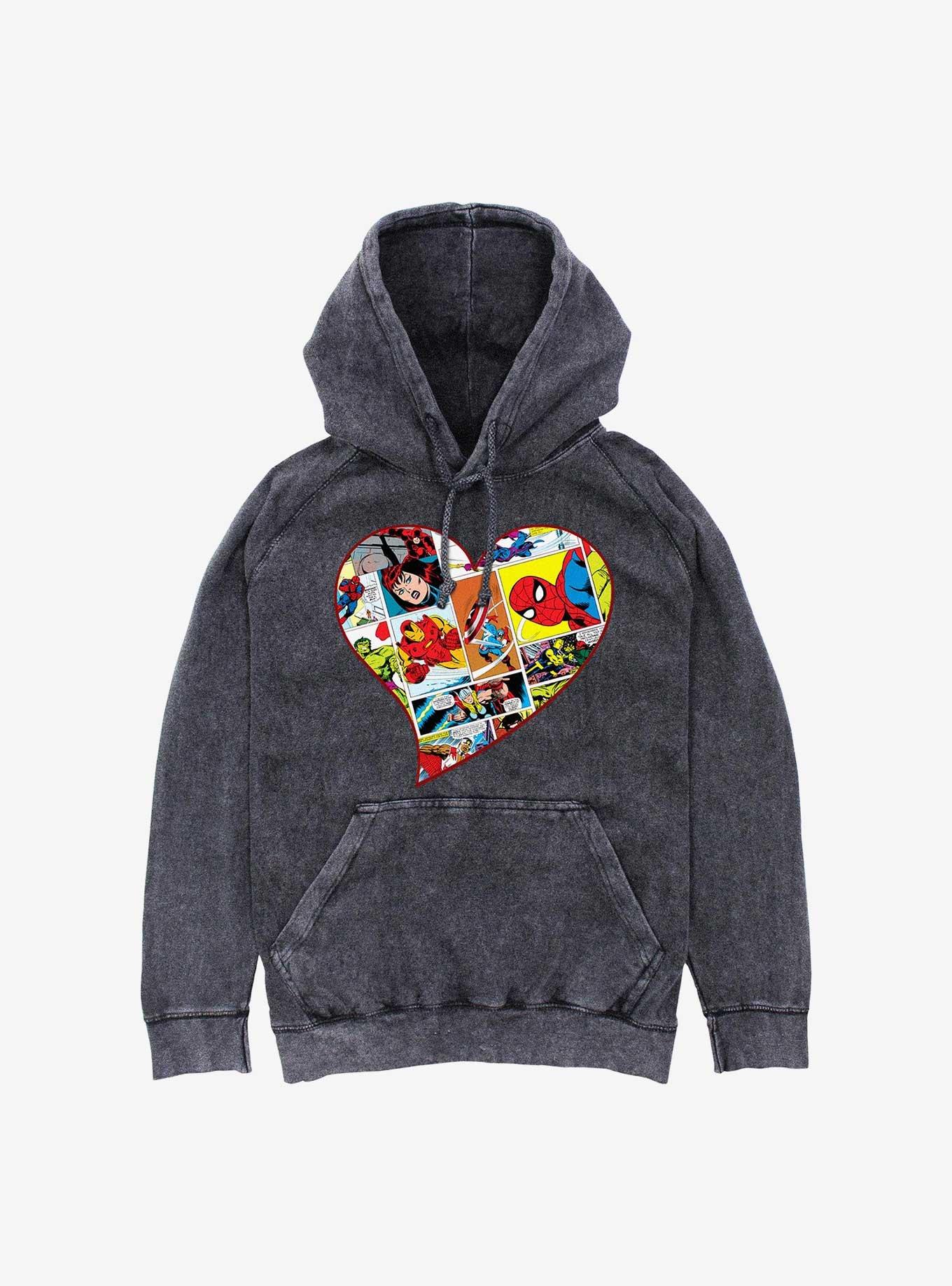 Marvel Avengers Comic Heart Mineral Wash Hoodie, , hi-res