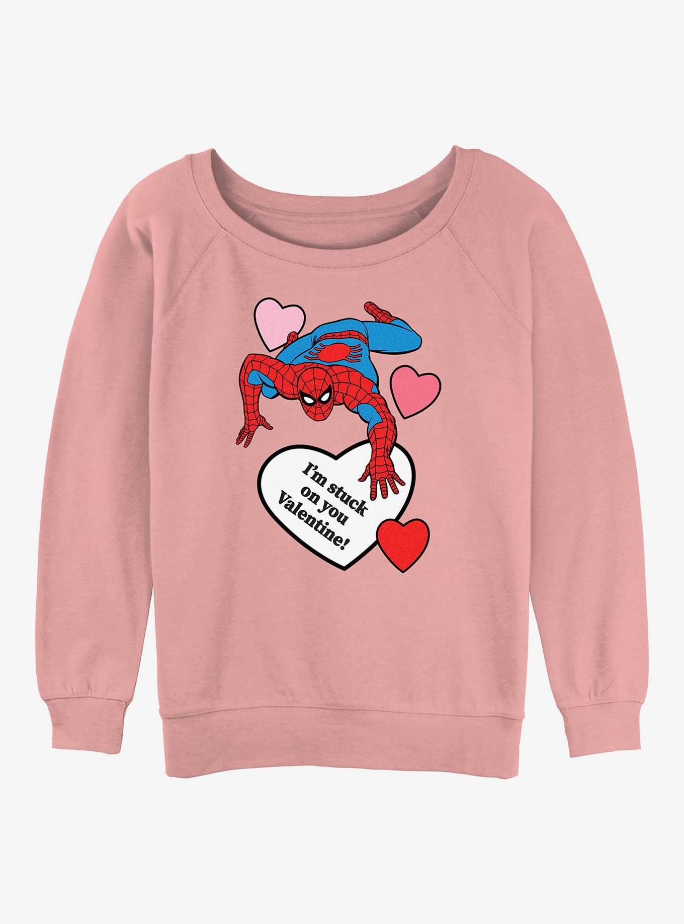 Marvel Spiderman Im Stuck On You Valentine Womens Slouchy Sweatshirt, , hi-res