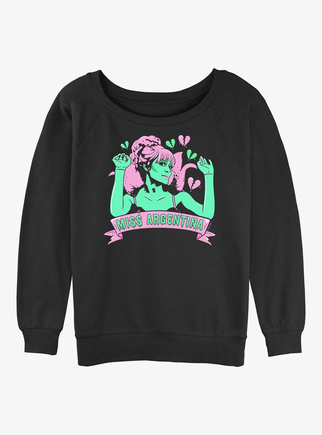 Beetlejuice Miss Argentina Hearts Womens Slouchy Sweatshirt, BLACK, hi-res