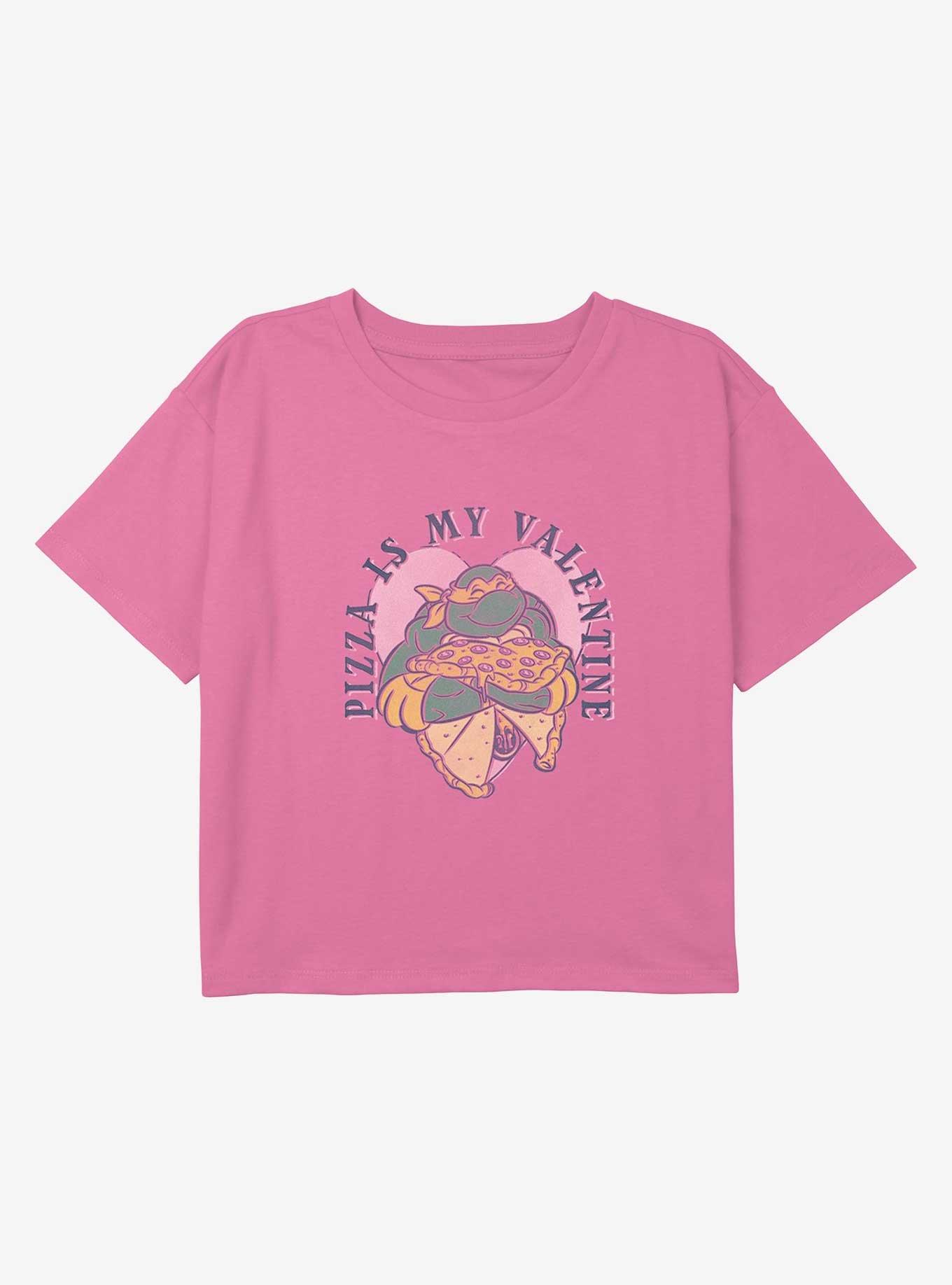 Teenage Mutant Ninja Turtles Pizza Is My Valentine Youth Girls Boxy Crop T-Shirt, , hi-res