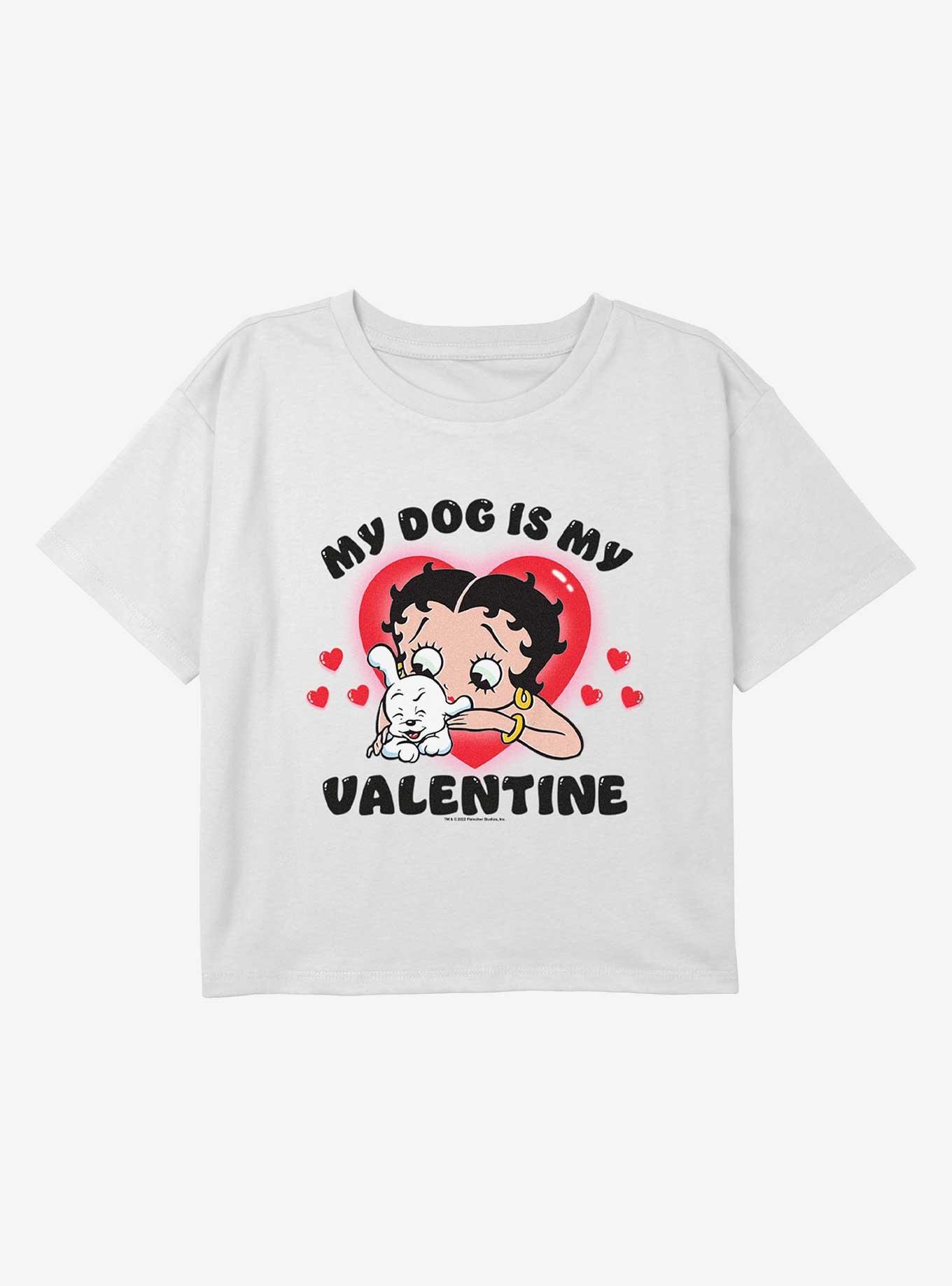 Betty Boop My Dog Is My Valentine Youth Girls Boxy Crop T-Shirt, WHITE, hi-res
