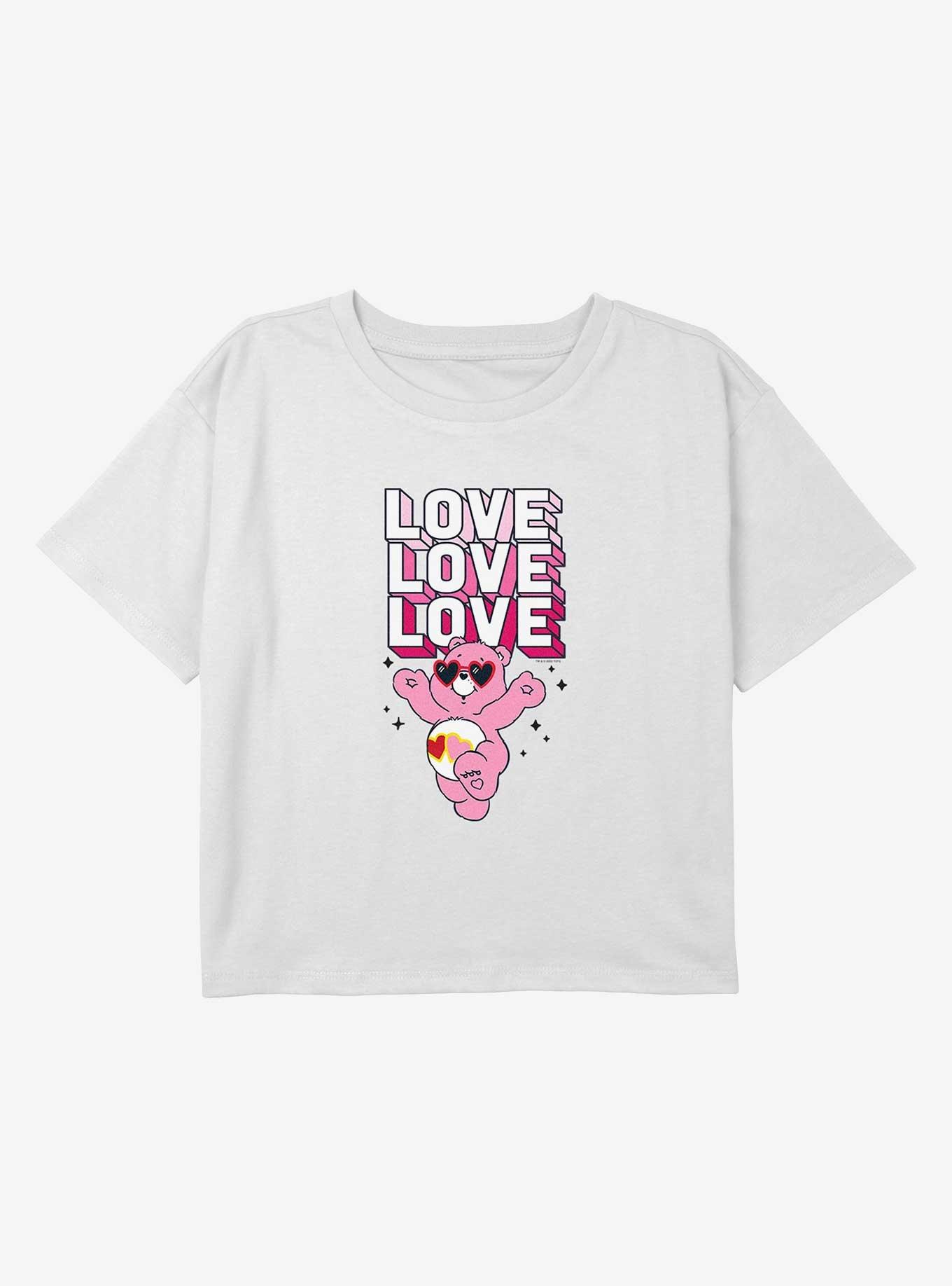 Care Bears Love A Lot Love Stack Youth Girls Boxy Crop T-Shirt