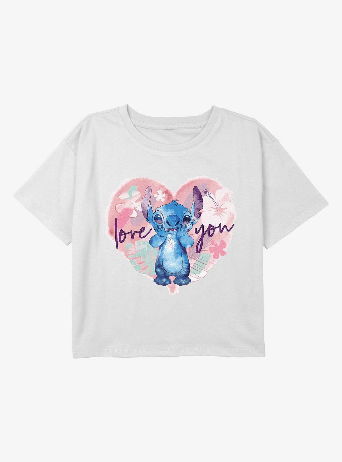 Disney Lilo & Stitch Love You Stitch Youth Girls Boxy Crop T-Shirt, , hi-res