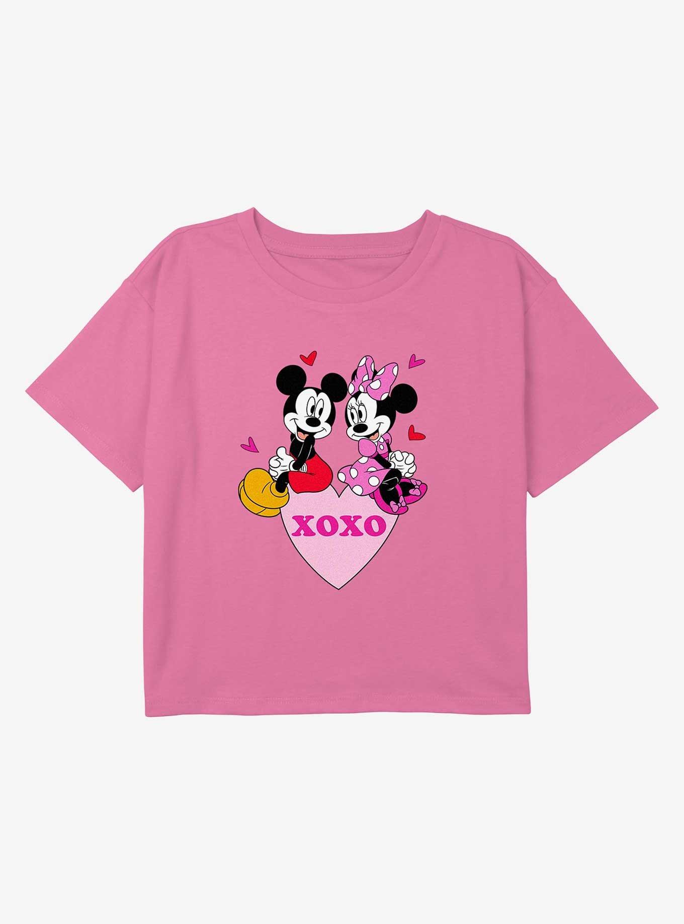 Disney Mickey Mouse and Minnie Mouse XOXO Heart Youth Girls Boxy Crop T-Shirt, , hi-res