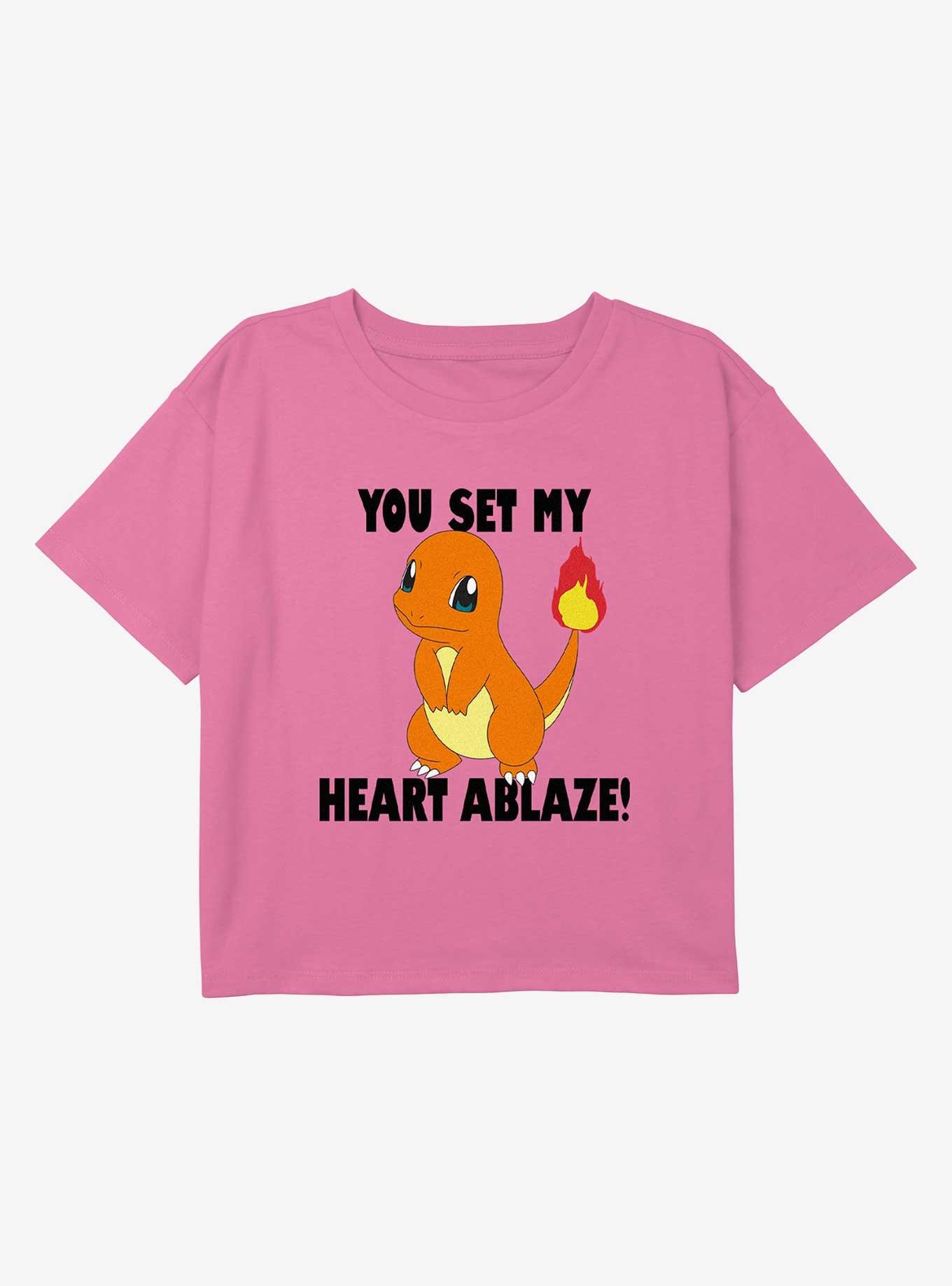 Pokemon  You Set My Heart Ablaze Youth Girls Boxy Crop T-Shirt, , hi-res