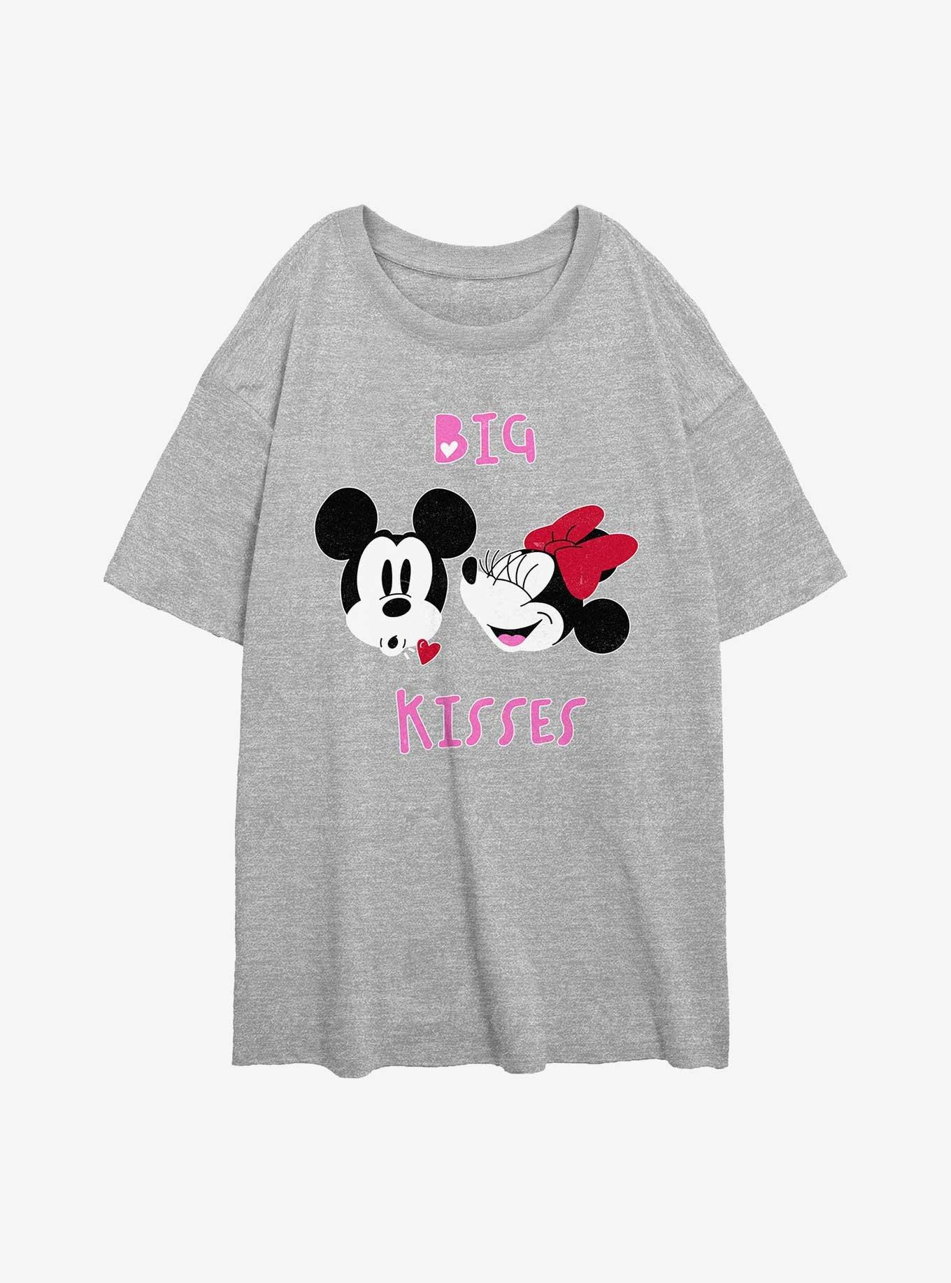 Disney Mickey Mouse and Minnie Mouse Big Kisses Womens Oversized T-Shirt, ATH HTR, hi-res