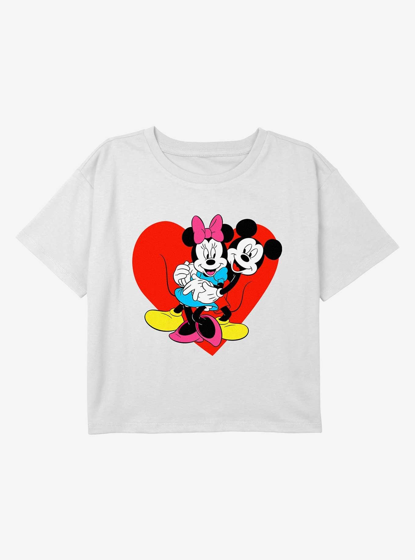 Disney Mickey Mouse and Minnie Mouse Name Hugs Youth Girls Boxy Crop T-Shirt, WHITE, hi-res