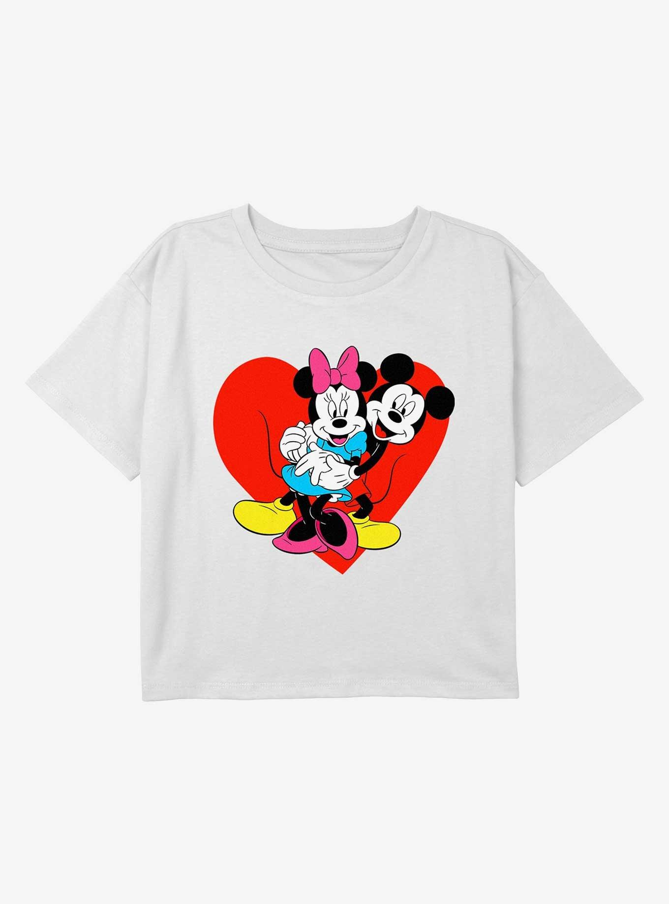 Disney Mickey Mouse and Minnie Mouse Name Hugs Youth Girls Boxy Crop T-Shirt, , hi-res