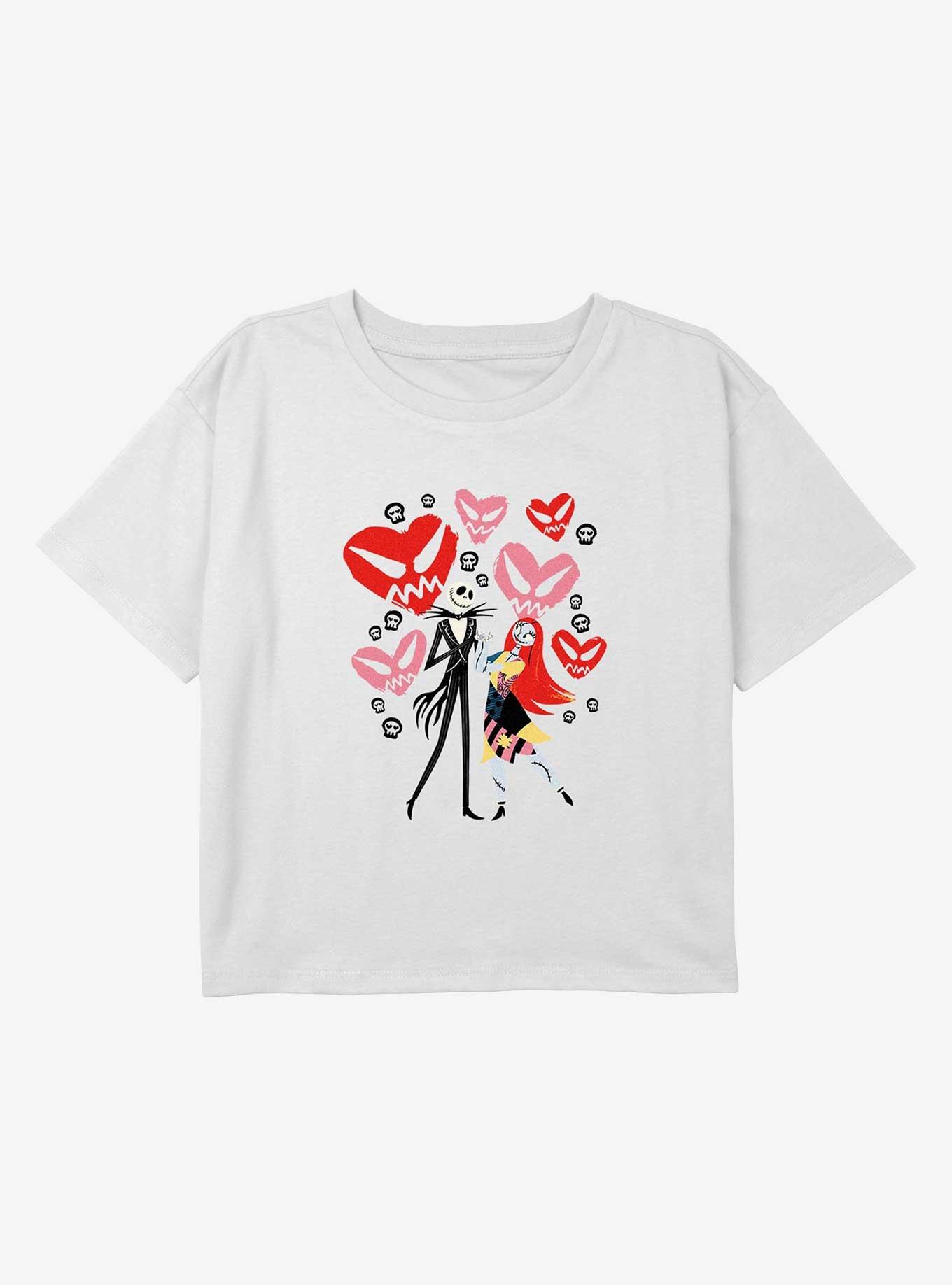 Disney The Nightmare Before Christmas Jack and Sally Doodle Hearts Youth Girls Boxy Crop T-Shirt, , hi-res