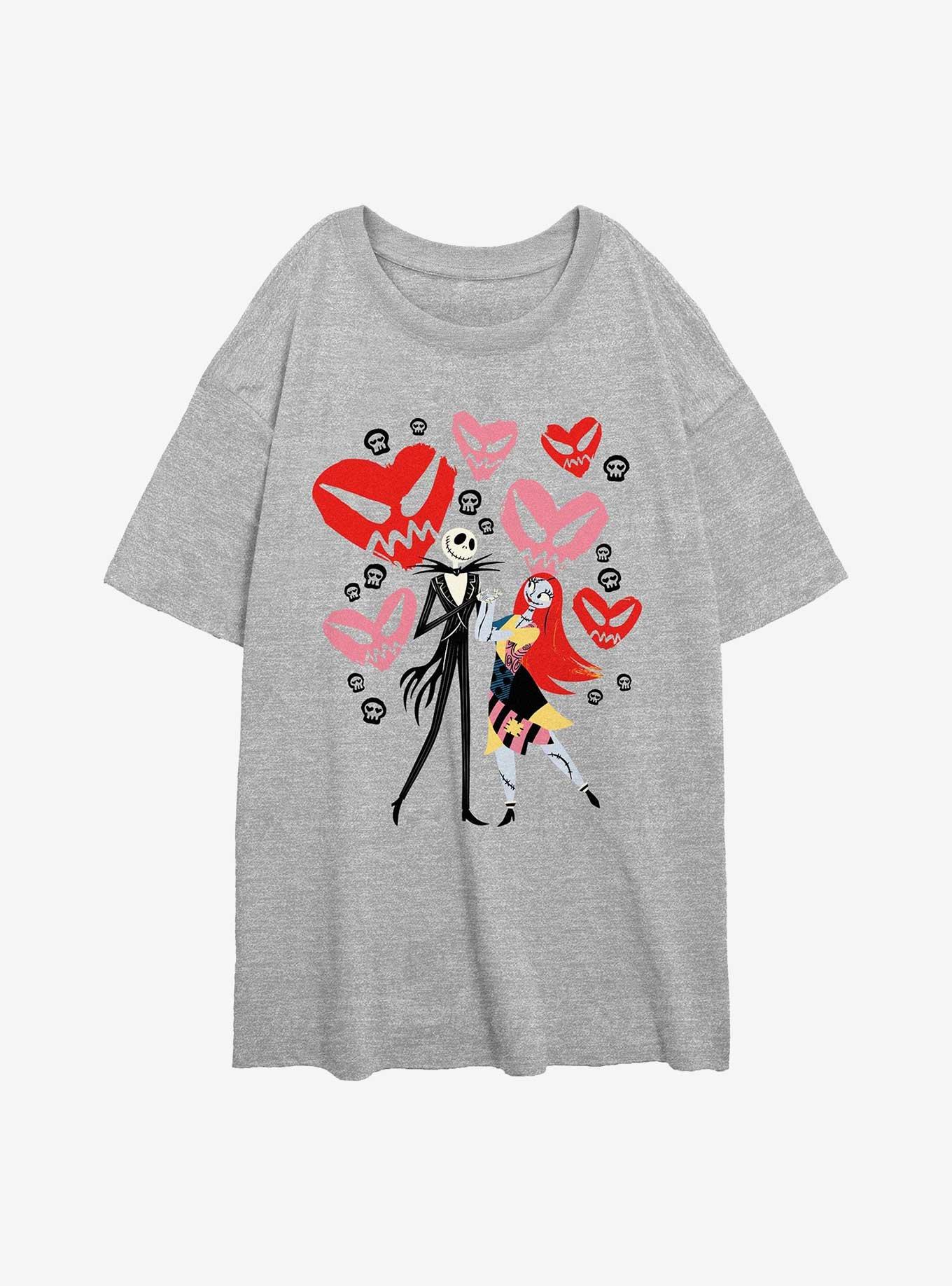 Disney The Nightmare Before Christmas Jack and Sally Doodle Hearts Womens Oversized T-Shirt, , hi-res