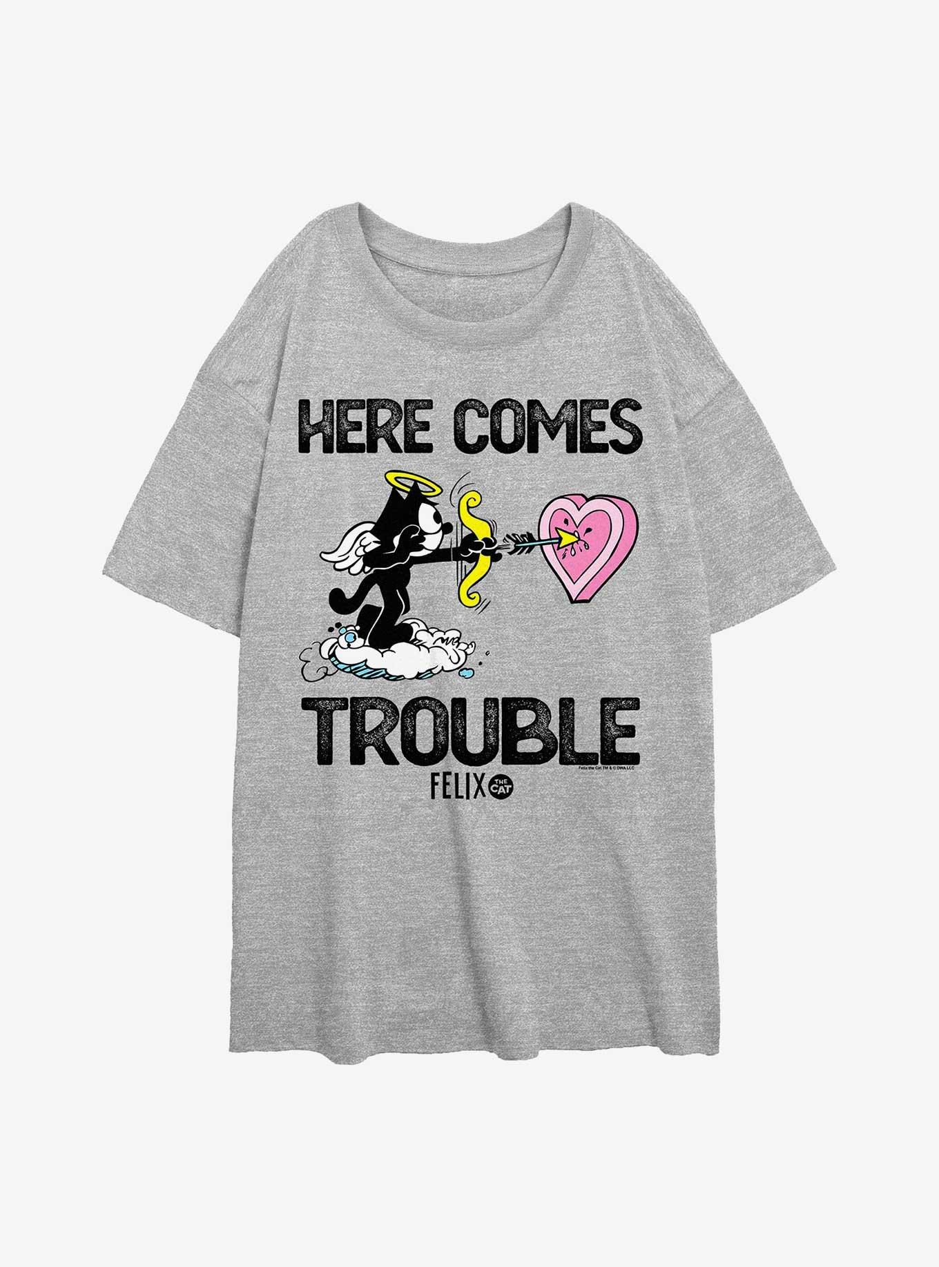 Felix The Cat Here Comes Trouble Womens Oversized T-Shirt, , hi-res