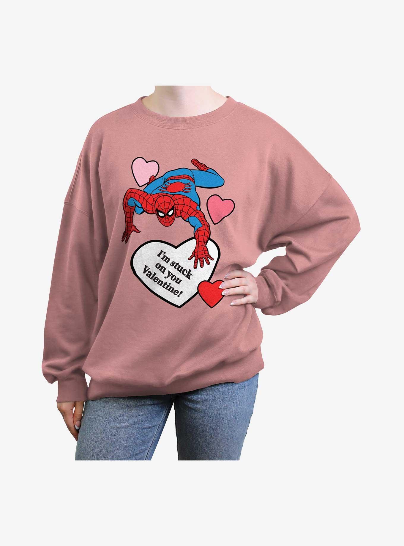 Marvel Spiderman Im Stuck On You Valentine Womens Oversized Sweatshirt, , hi-res