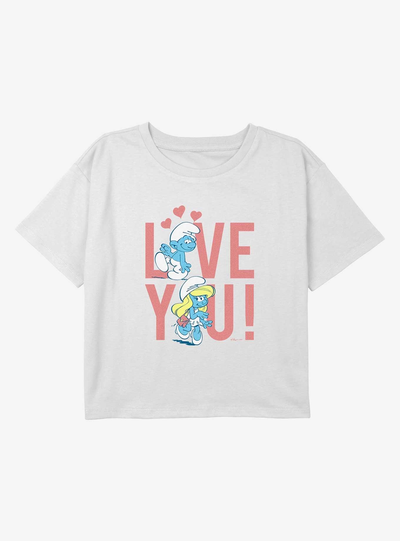 The Smurfs Love You Youth Girls Boxy Crop T-Shirt, , hi-res