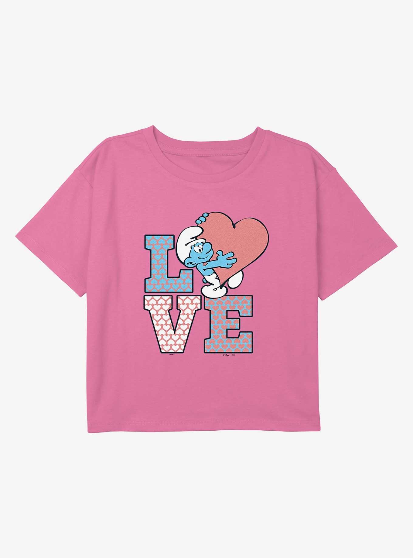 The Smurfs Love Stack Youth Girls Boxy Crop T-Shirt, , hi-res