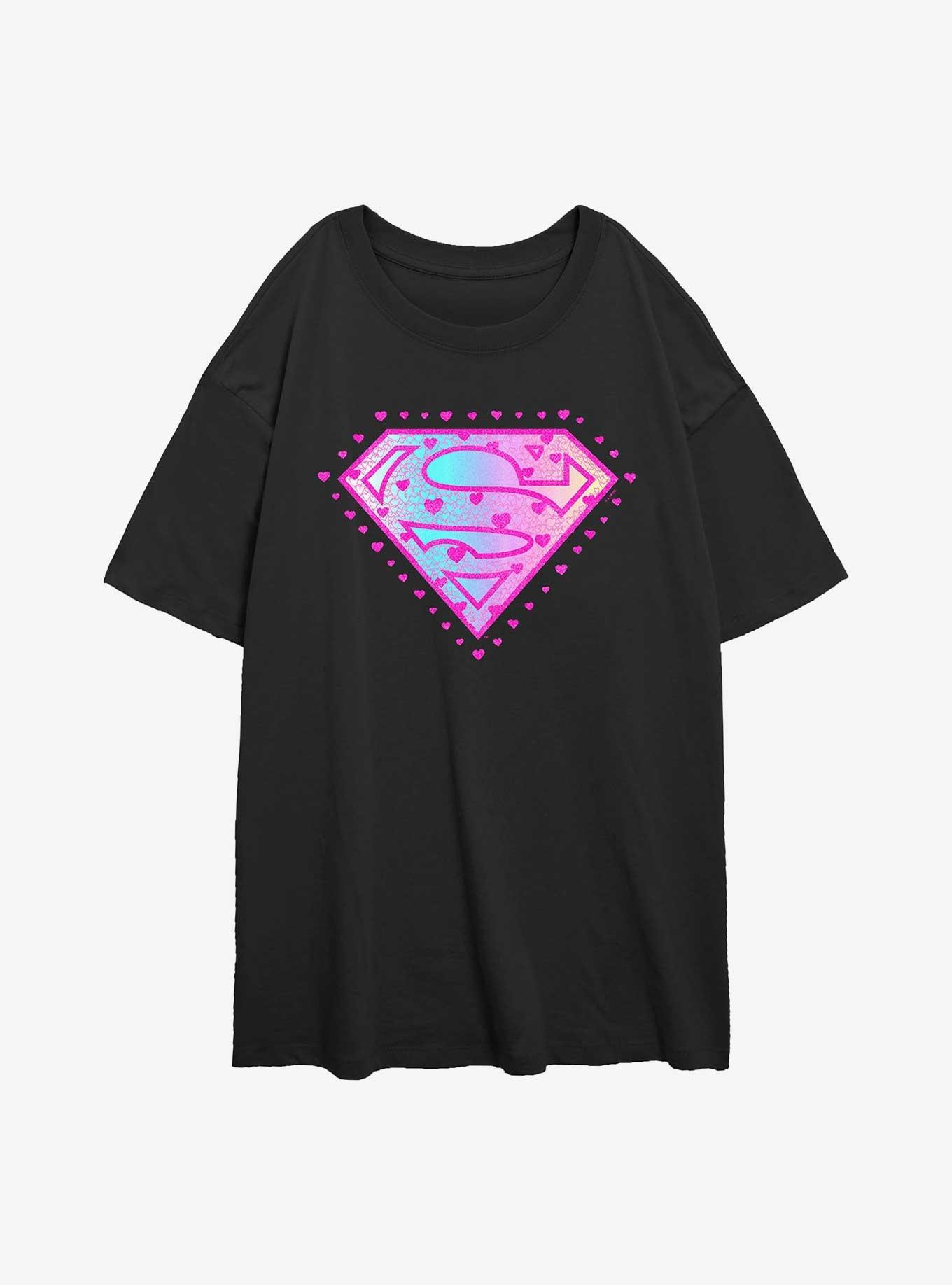 Supergirl Hearts Logo Womens Oversized T-Shirt,Specials : American Fashion Style Bags On Sale