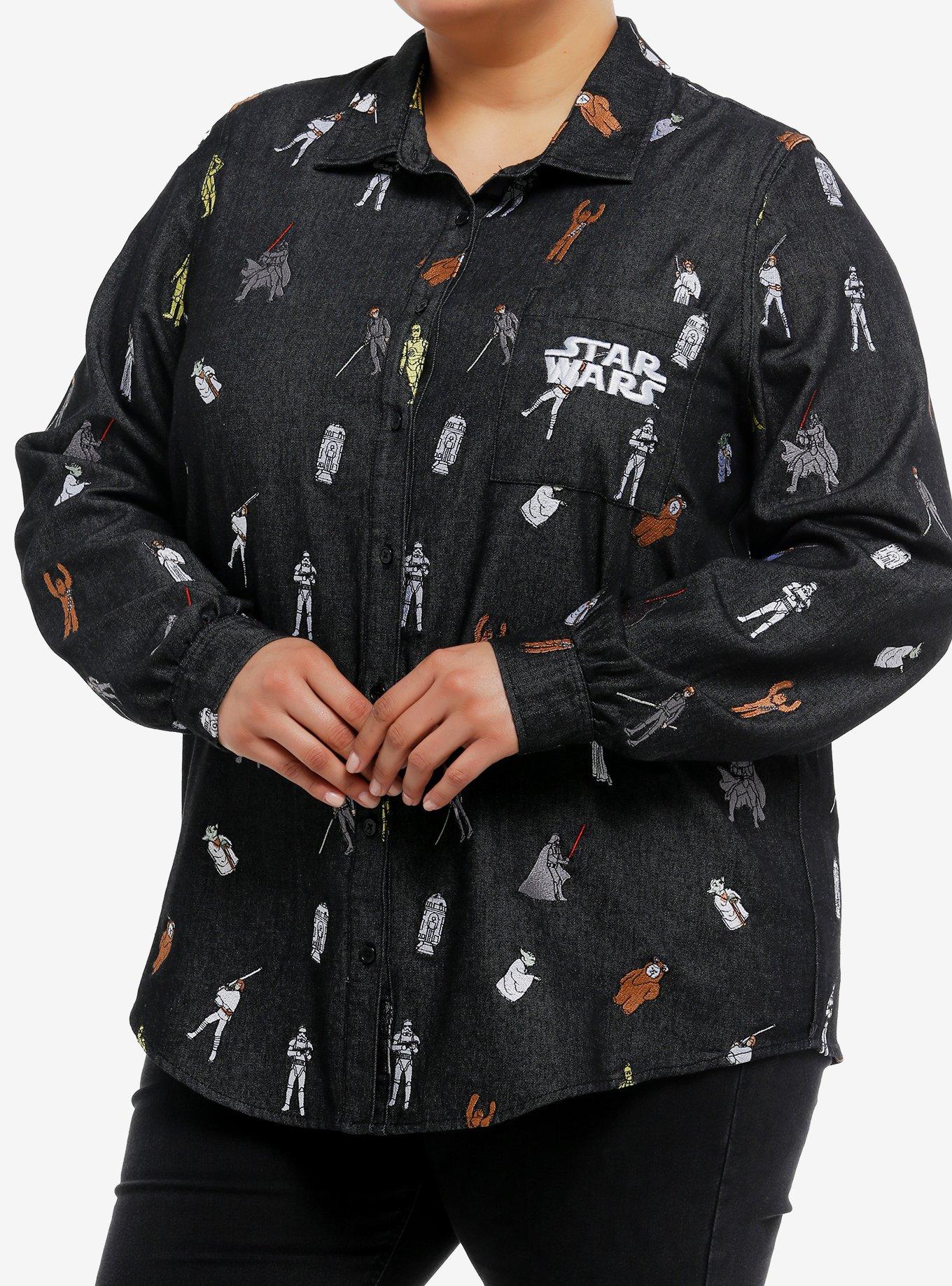 Her Universe Star Wars Characters Chambray Long-Sleeve Button-Up Plus Size Her Universe Exclusive, , hi-res