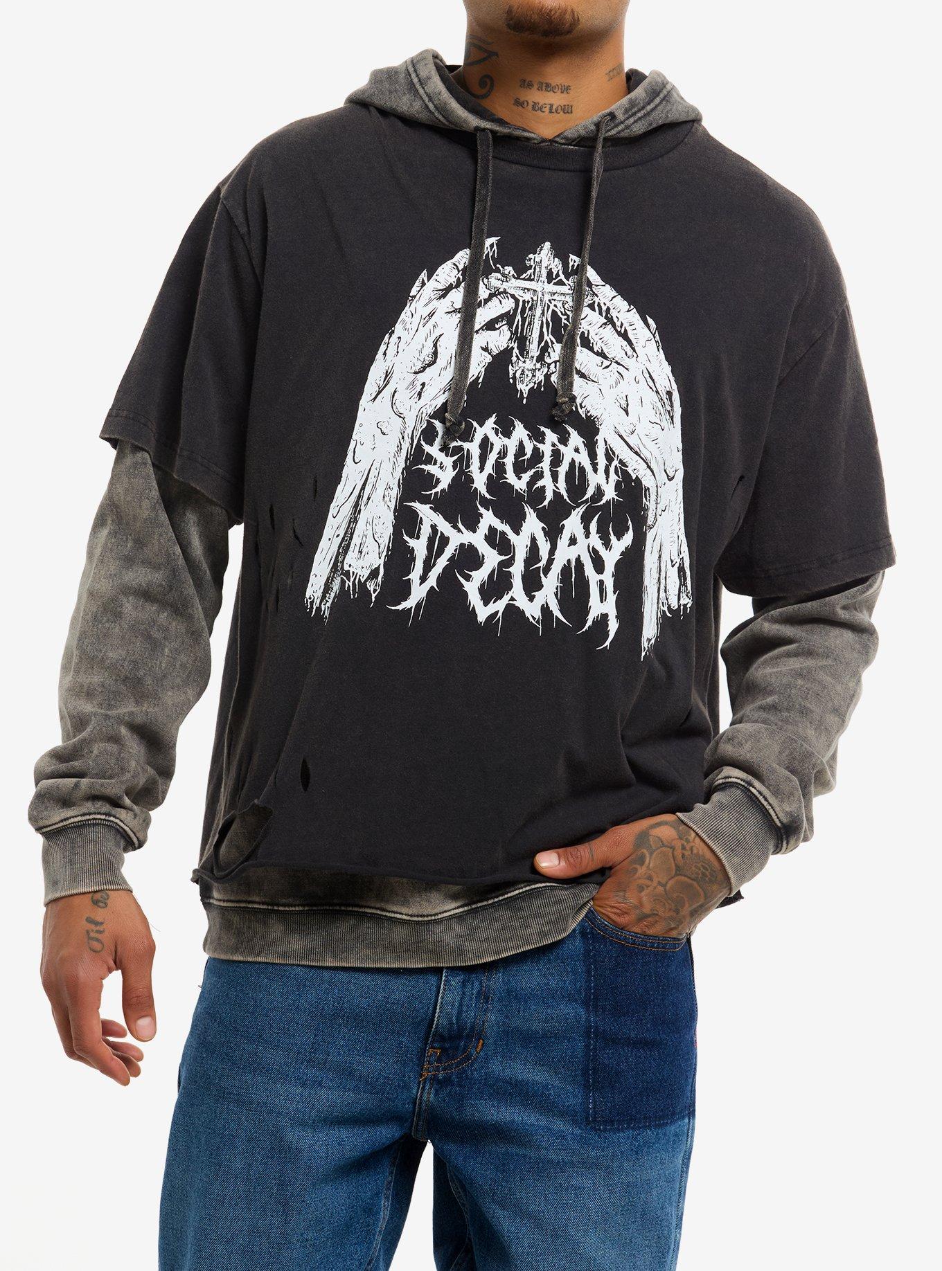 Social Decay Distressed Twofer Hoodie, , hi-res