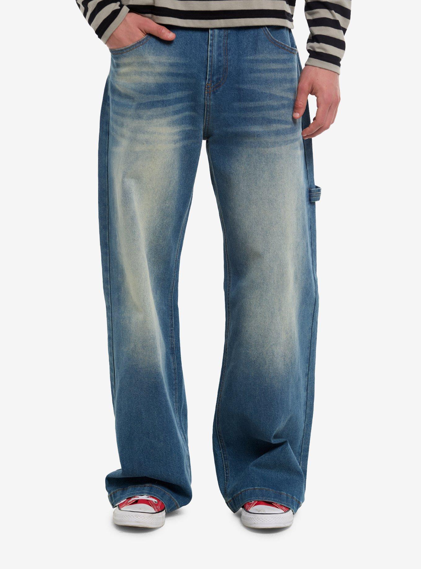 Embroidered Skull Washed Indigo Jeans, , hi-res