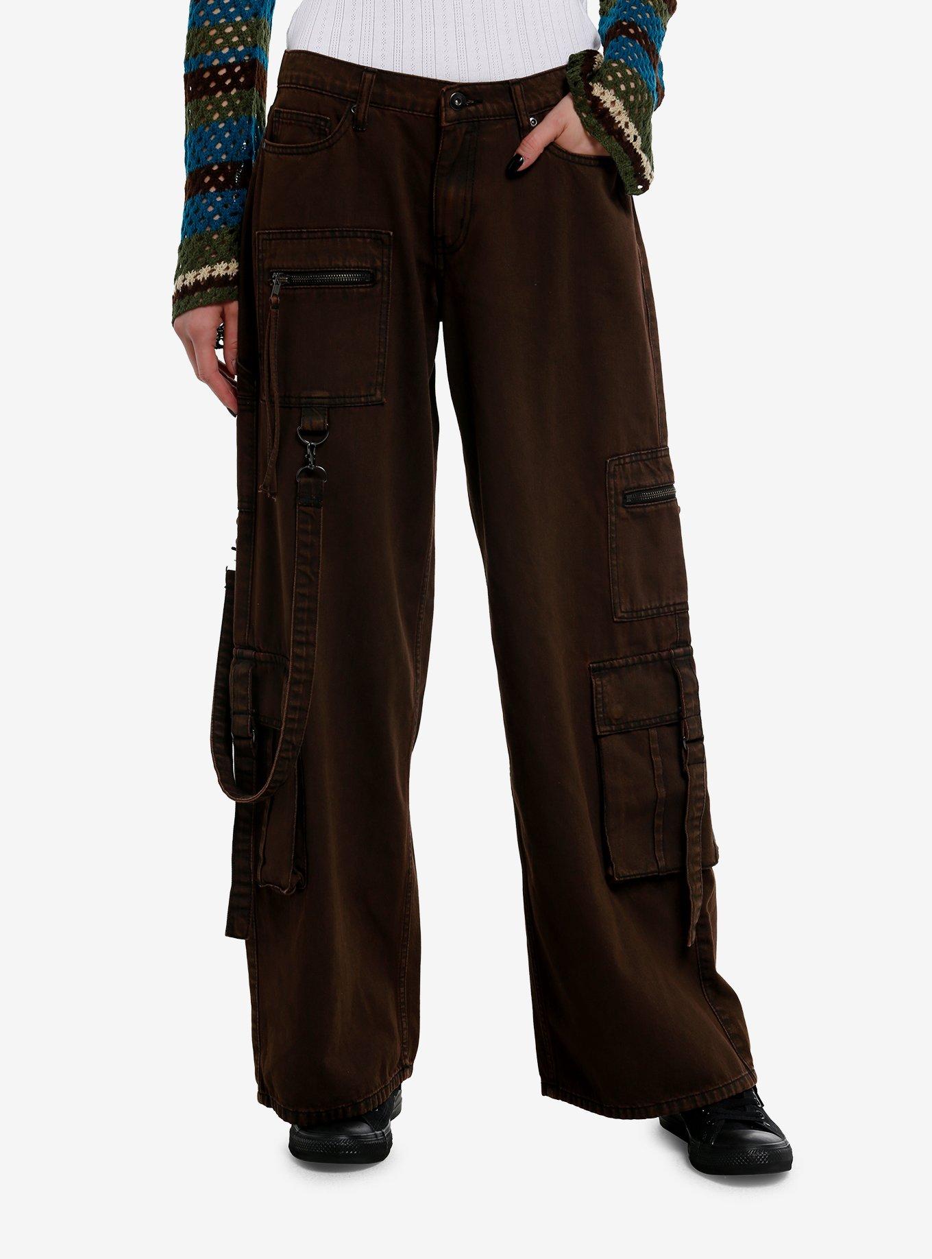 Brown Washed Wide Leg Cargo Pants, , hi-res