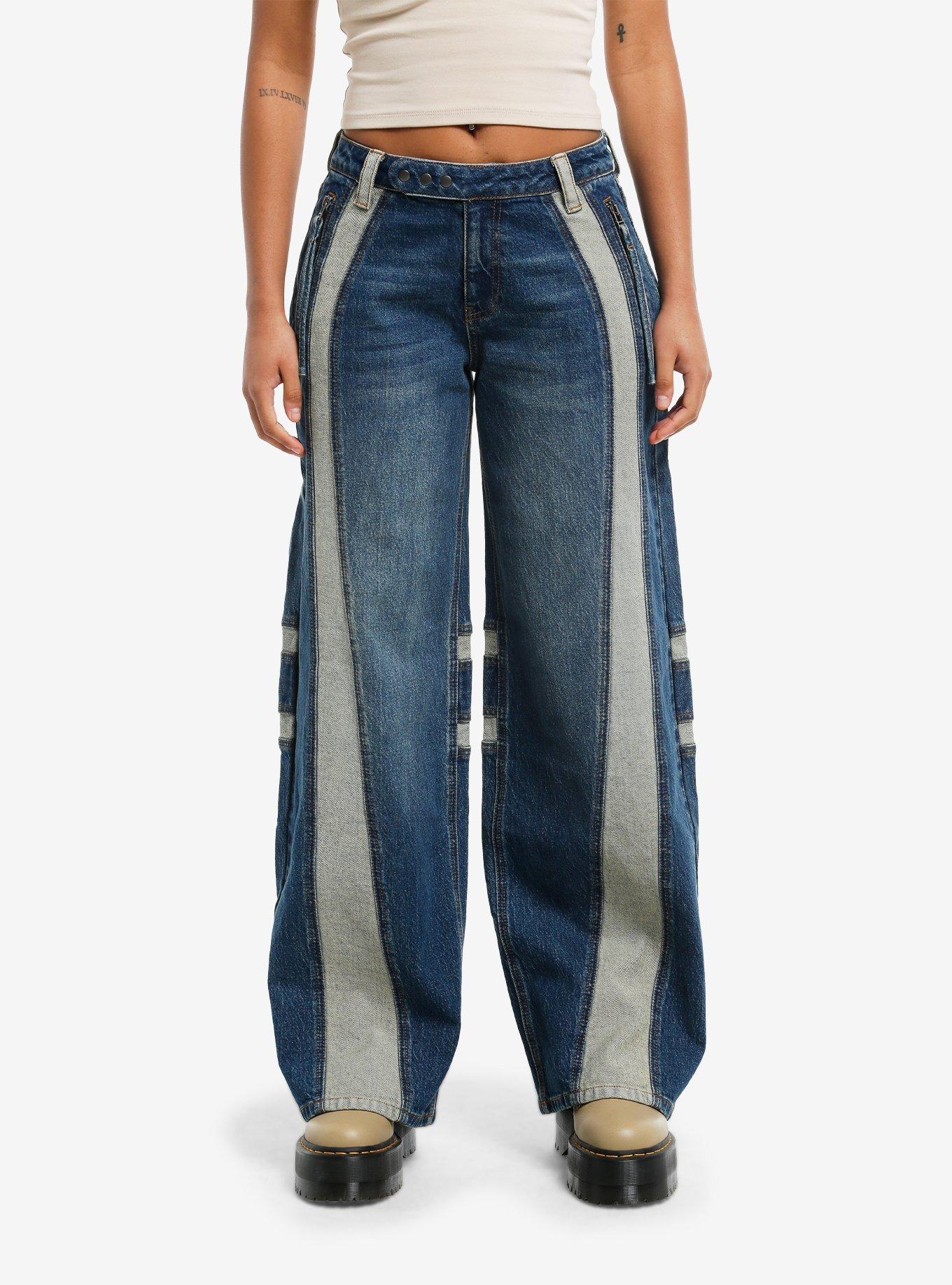 Social Collision Contrast Panels Wide Leg Jeans, , hi-res