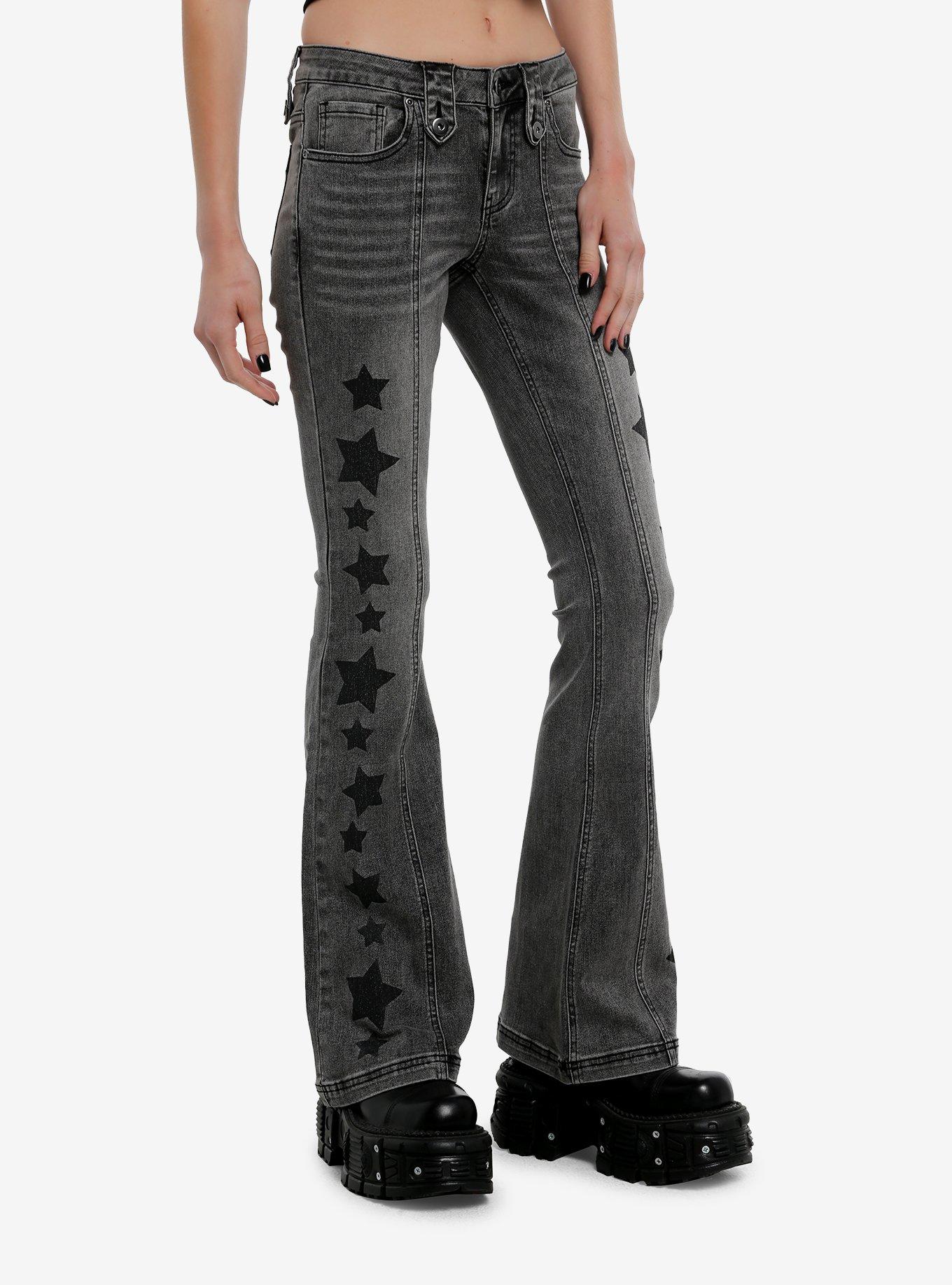 Social Collision Grey Star Low-Rise Flare Jeans, , hi-res