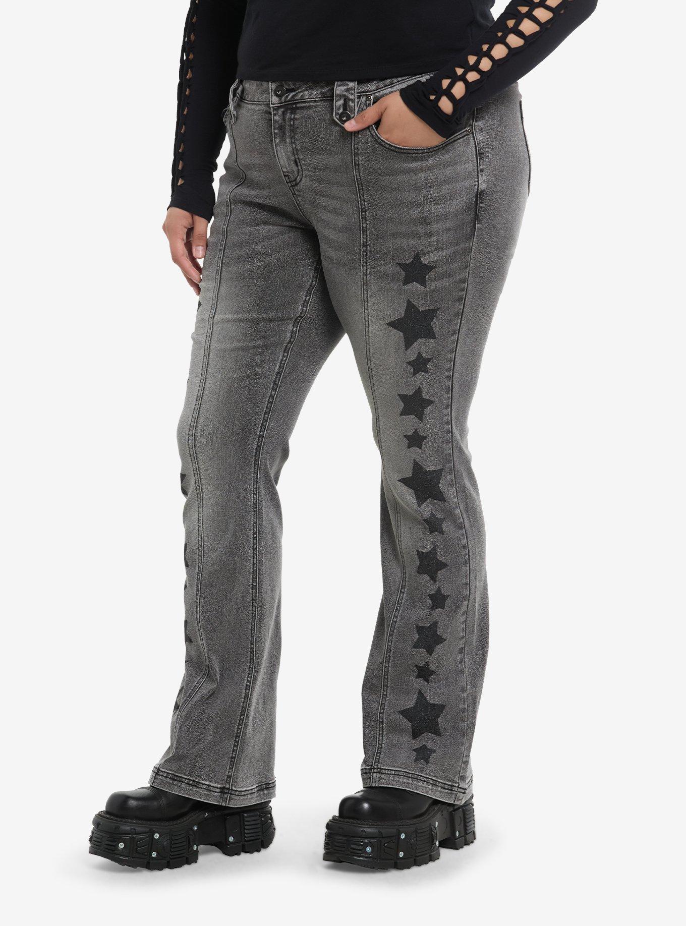 Social Collision Grey Star Low-Rise Flare Jeans Plus Size, , hi-res