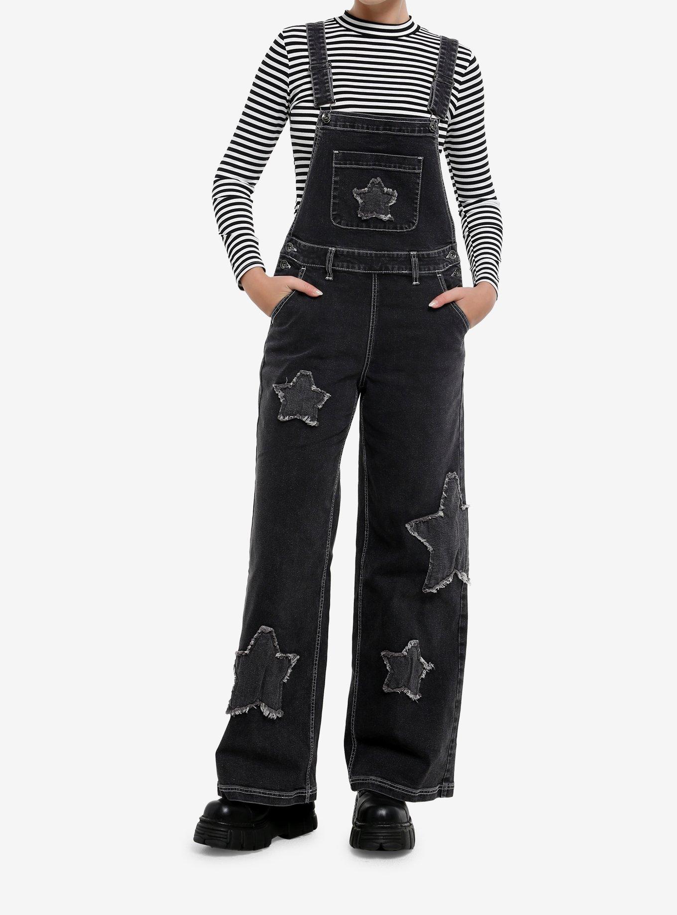 Kläuseクロイゼ overalls black S Social Collision Washed Black Star Patch Denim Overalls