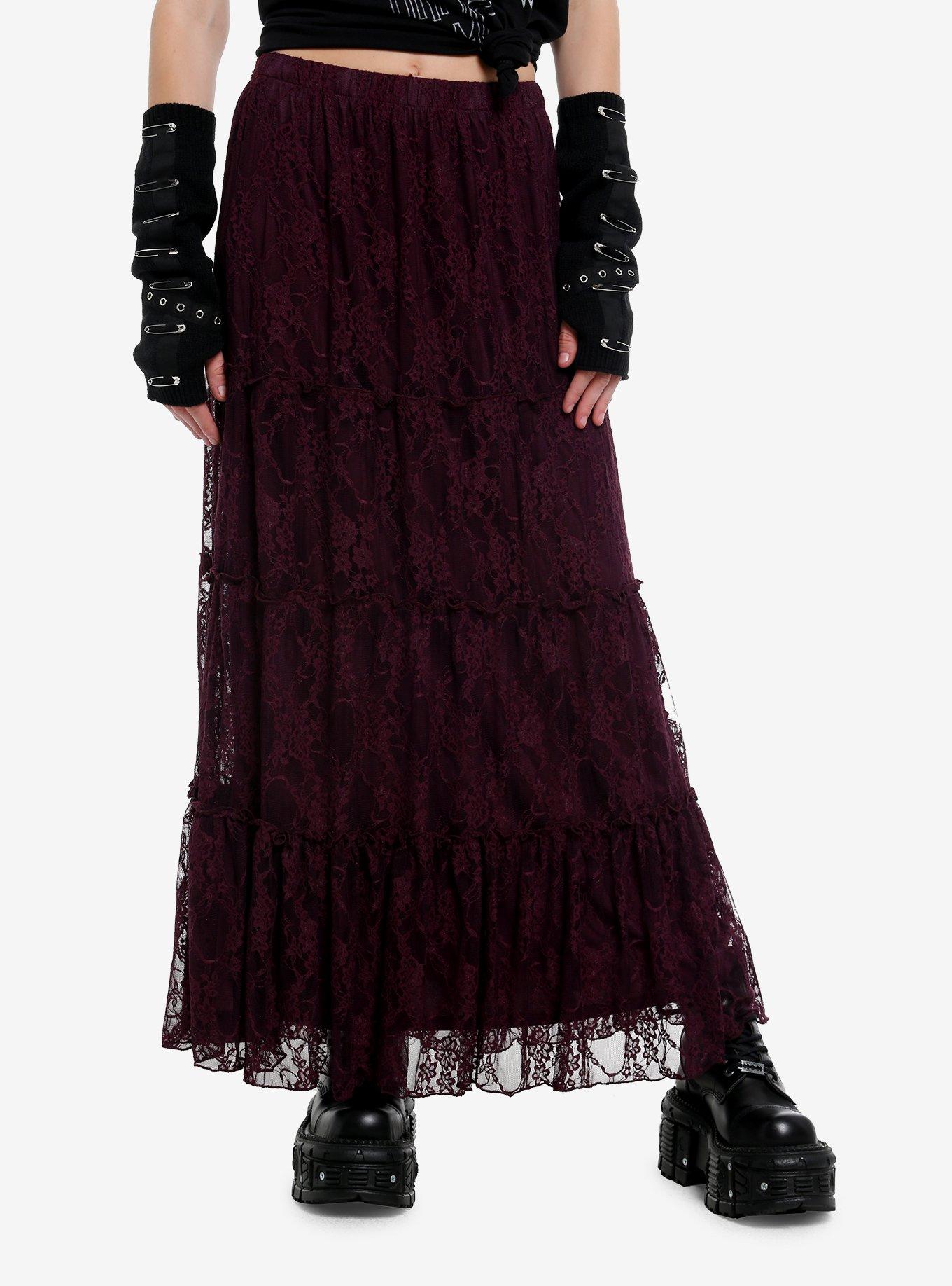 Cosmic Aura Berry Purple Lace Maxi Skirt, , hi-res