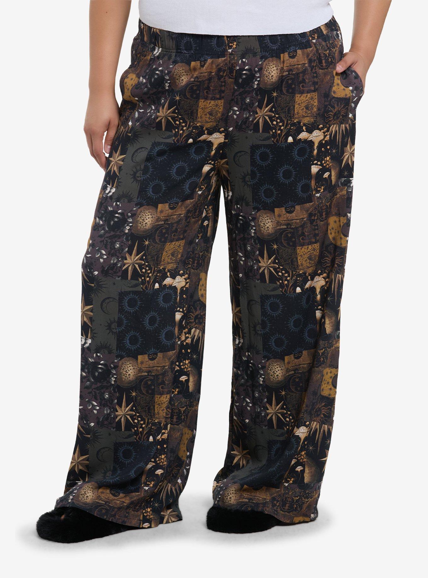 Cosmic Aura Celestial Patchwork Print Wide Leg Lounge Pants Plus Size, , hi-res