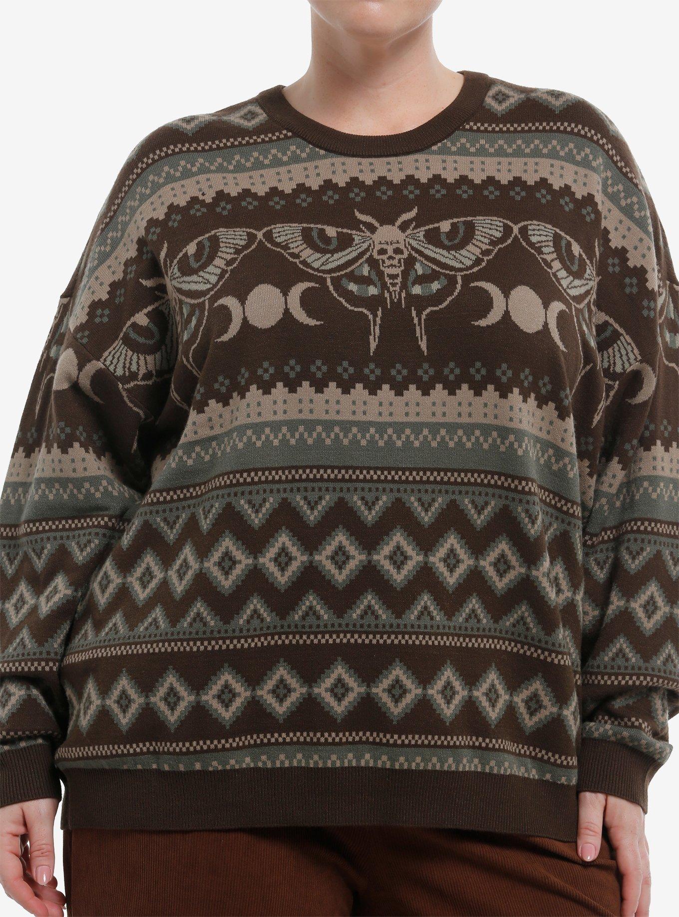 Cosmic Aura Death Moth Grunge Fair Isle Girls Sweater Plus Size, , hi-res