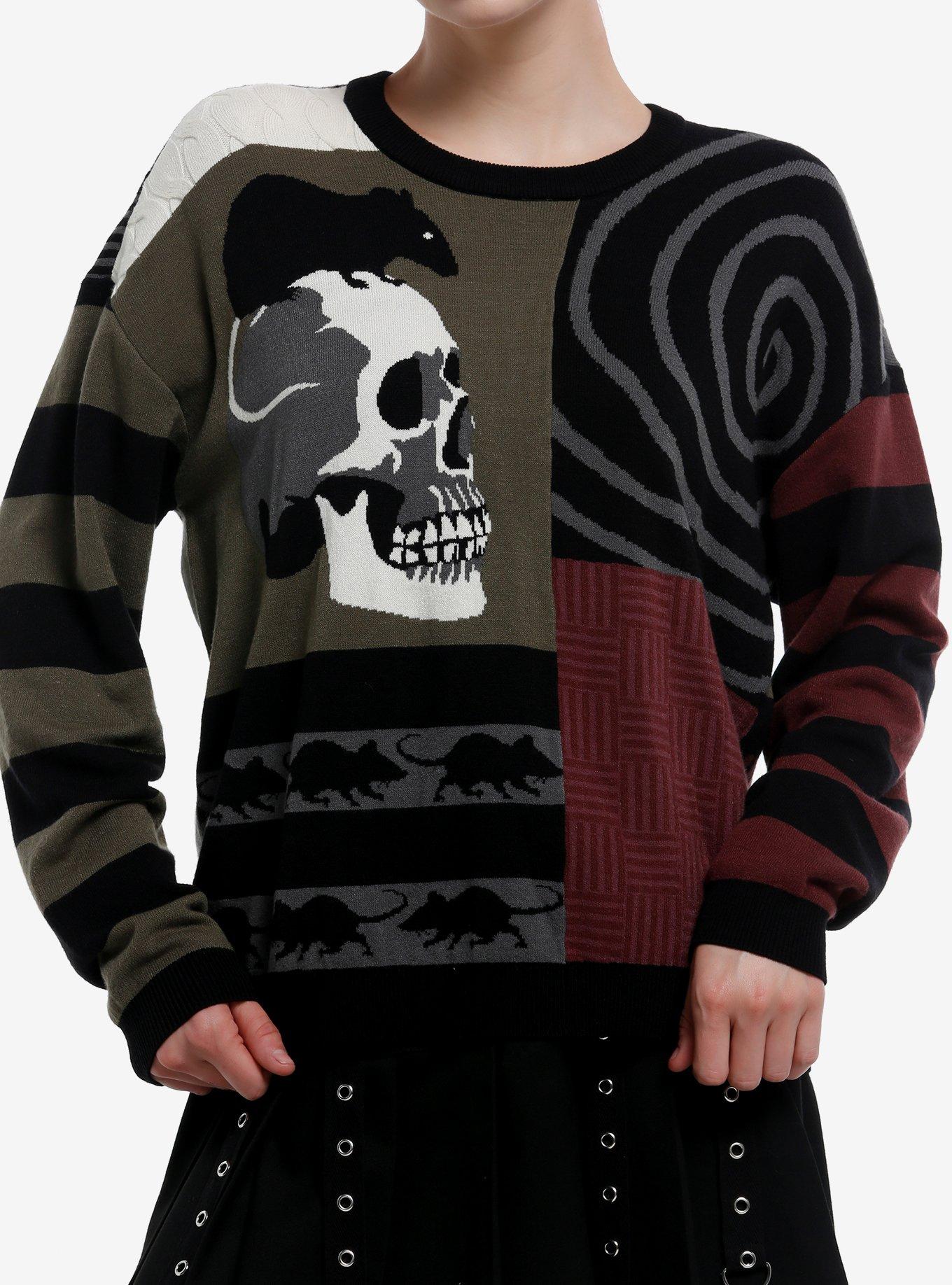 Rat Skull Grunge Patchwork Girls Sweater, , hi-res