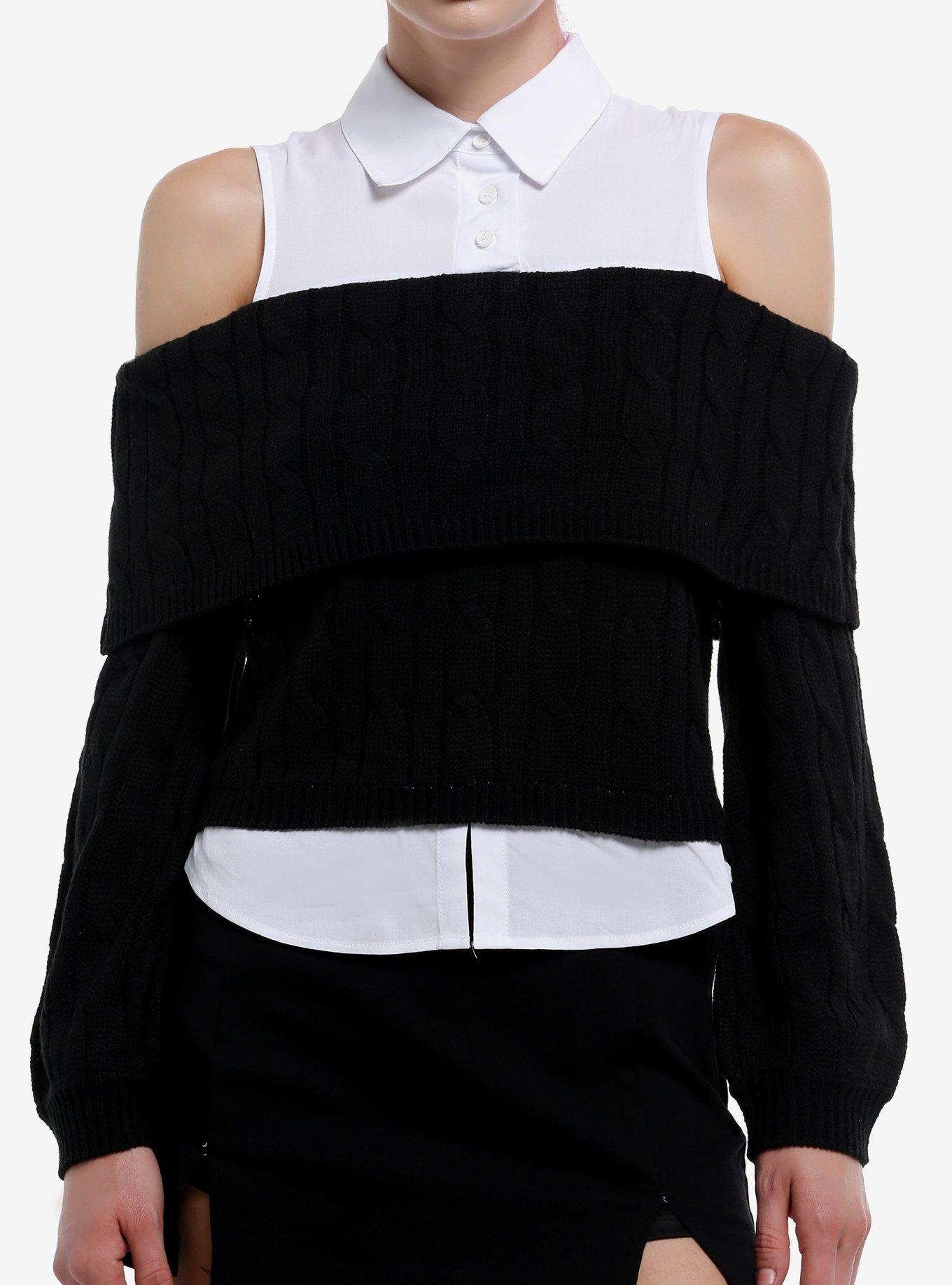 Social Collision Collared Tank Black Knit Girls Twofer Sweater, , hi-res