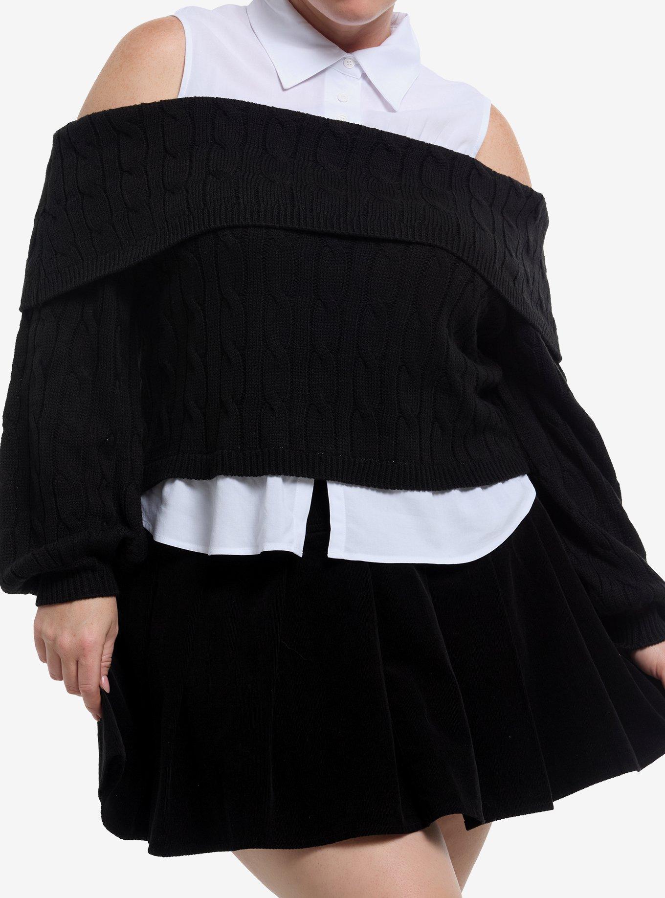 Social Collision Collared Tank Black Knit Girls Twofer Sweater Plus Size, , hi-res