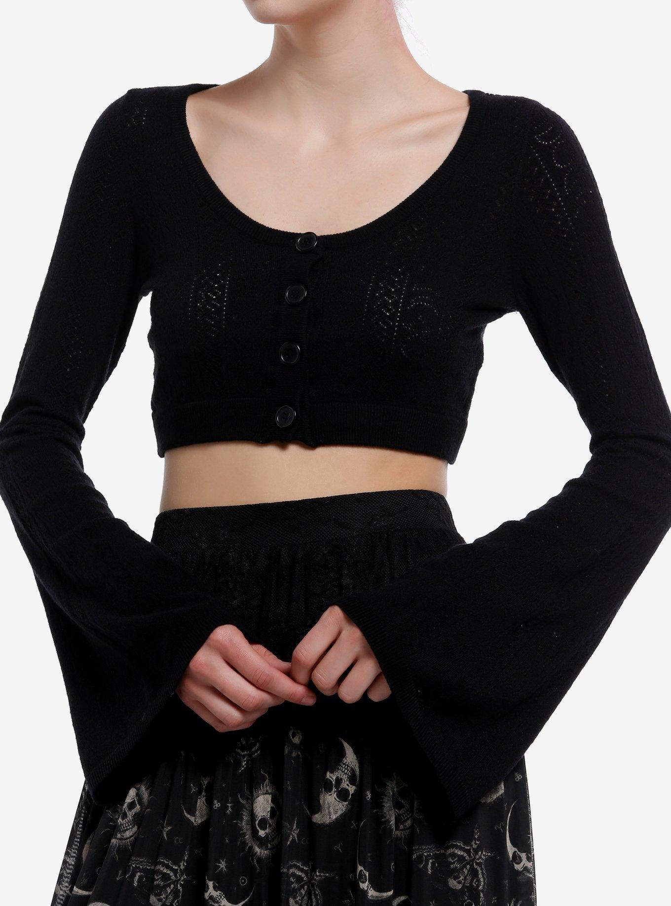 Social Collision Celestial Knit Bell Sleeve Girls Crop Cardigan, , hi-res