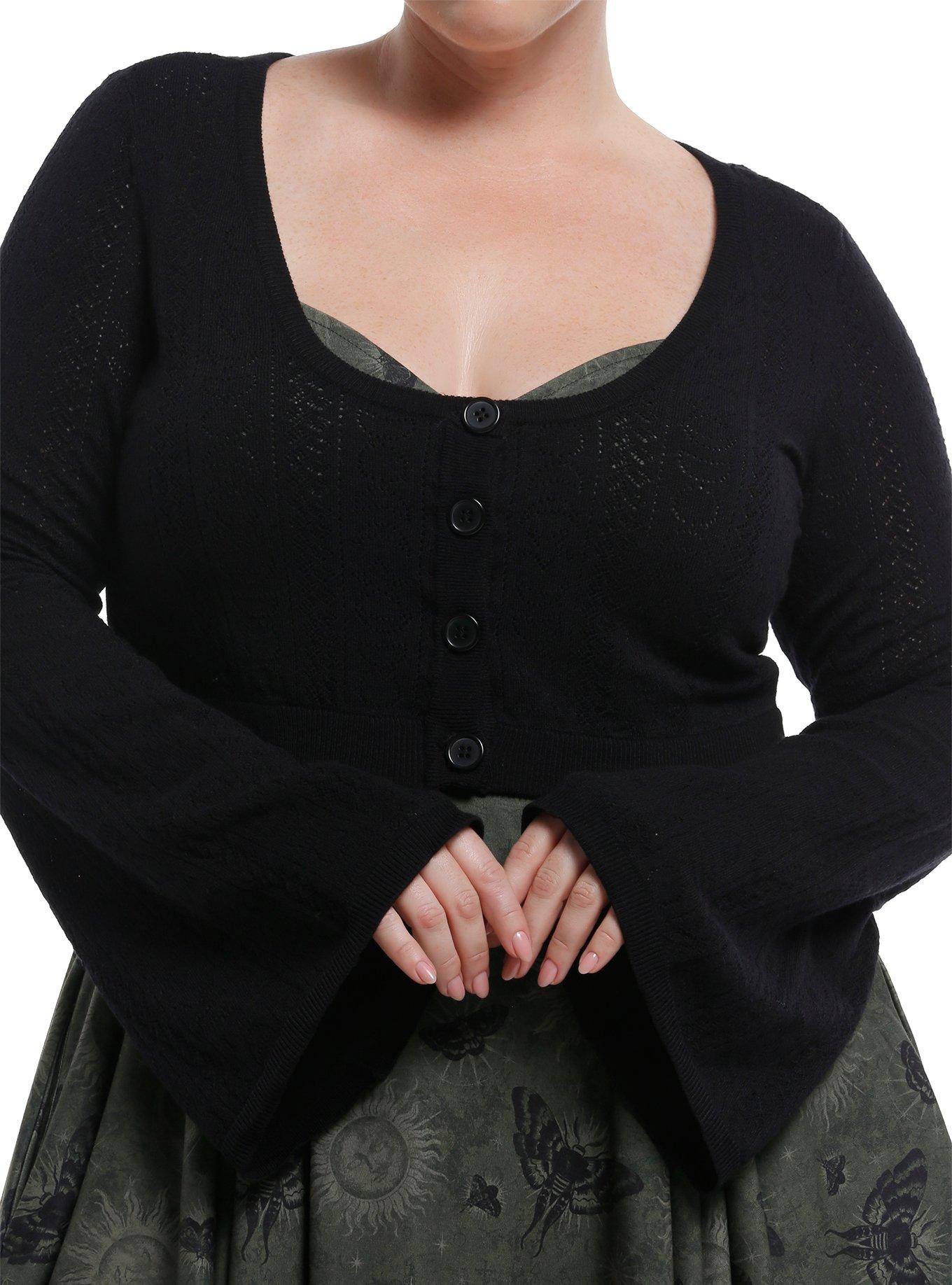 Social Collision Celestial Knit Bell Sleeve Girls Crop Cardigan Plus Size, , hi-res